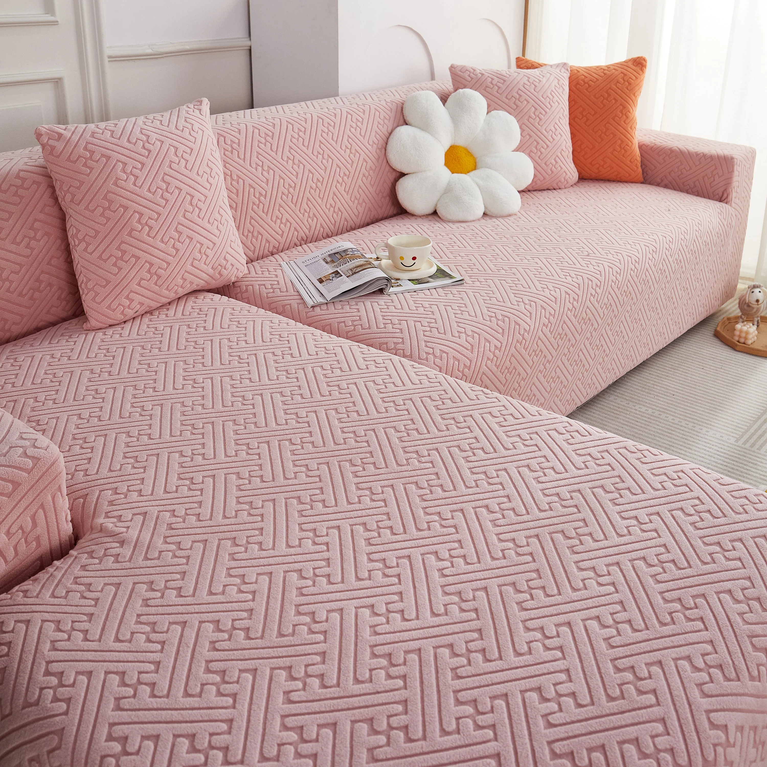 L Shape Sectional Sofa Cover Soft Stretch Furniture Protector Couch Slipcover with 1pcs Free Pillowcases - Image 54