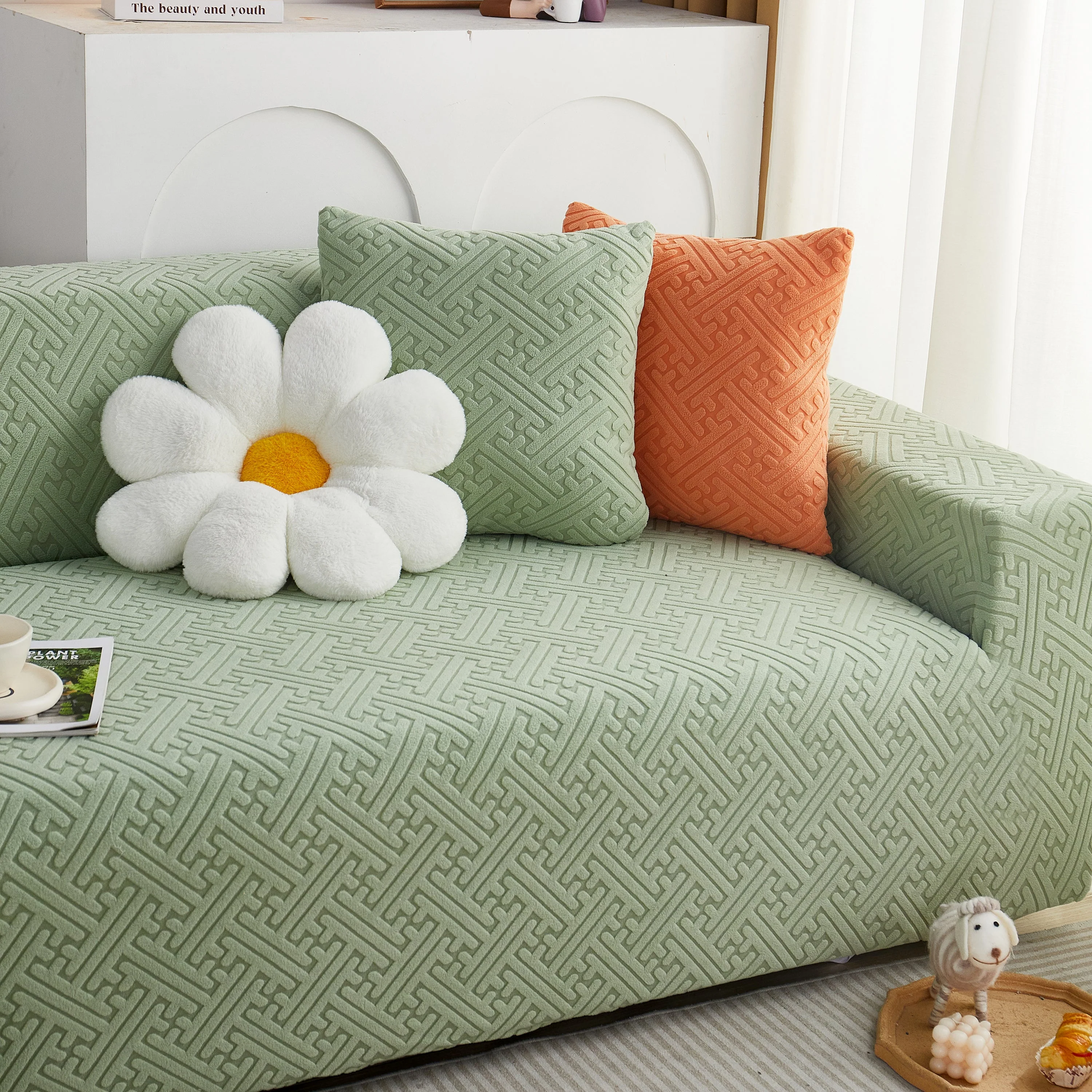L Shape Sectional Sofa Cover Soft Stretch Furniture Protector Couch Slipcover with 1pcs Free Pillowcases - Image 62