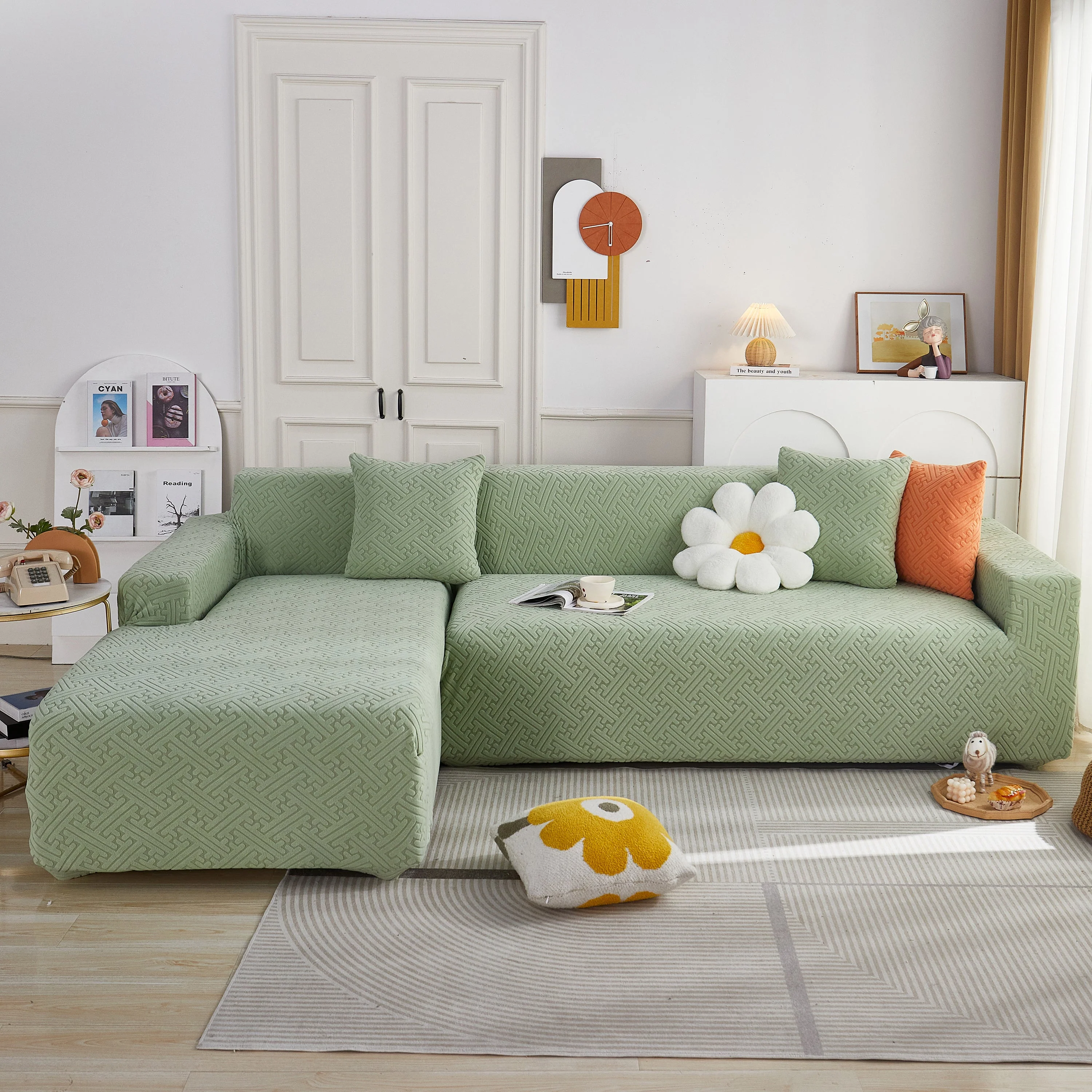 L Shape Sectional Sofa Cover Soft Stretch Furniture Protector Couch Slipcover with 1pcs Free Pillowcases - Image 63