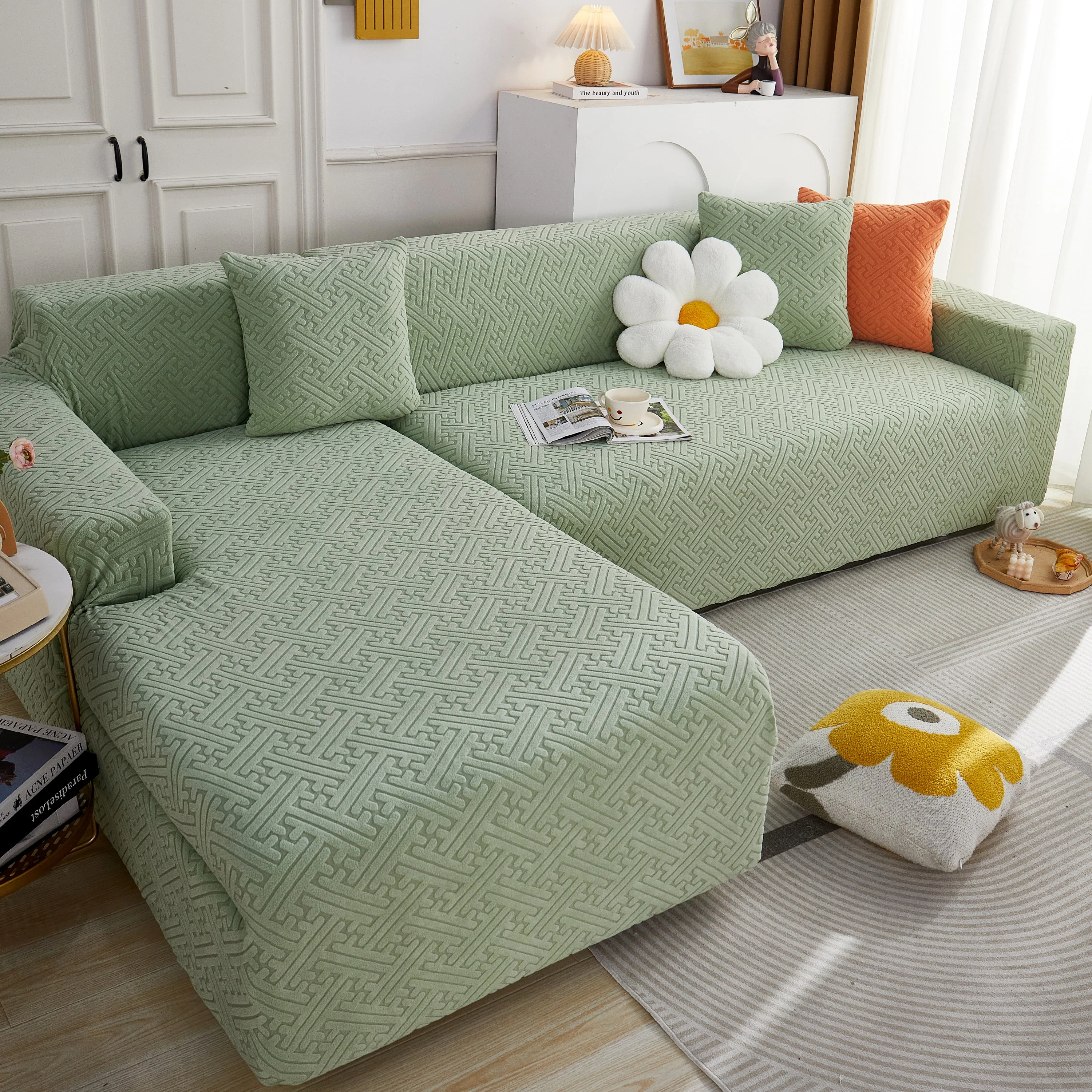 L Shape Sectional Sofa Cover Soft Stretch Furniture Protector Couch Slipcover with 1pcs Free Pillowcases - Image 64