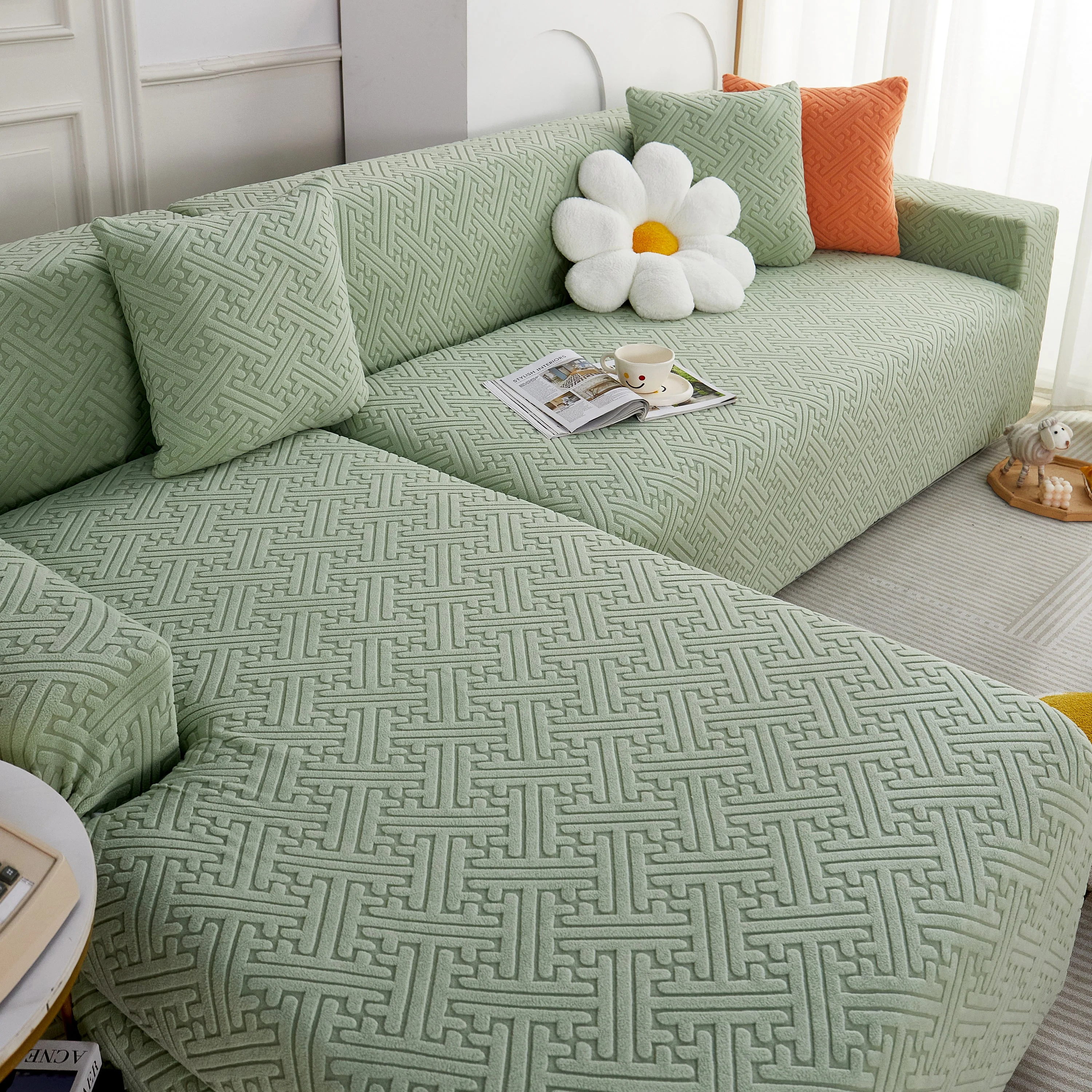 L Shape Sectional Sofa Cover Soft Stretch Furniture Protector Couch Slipcover with 1pcs Free Pillowcases - Image 65
