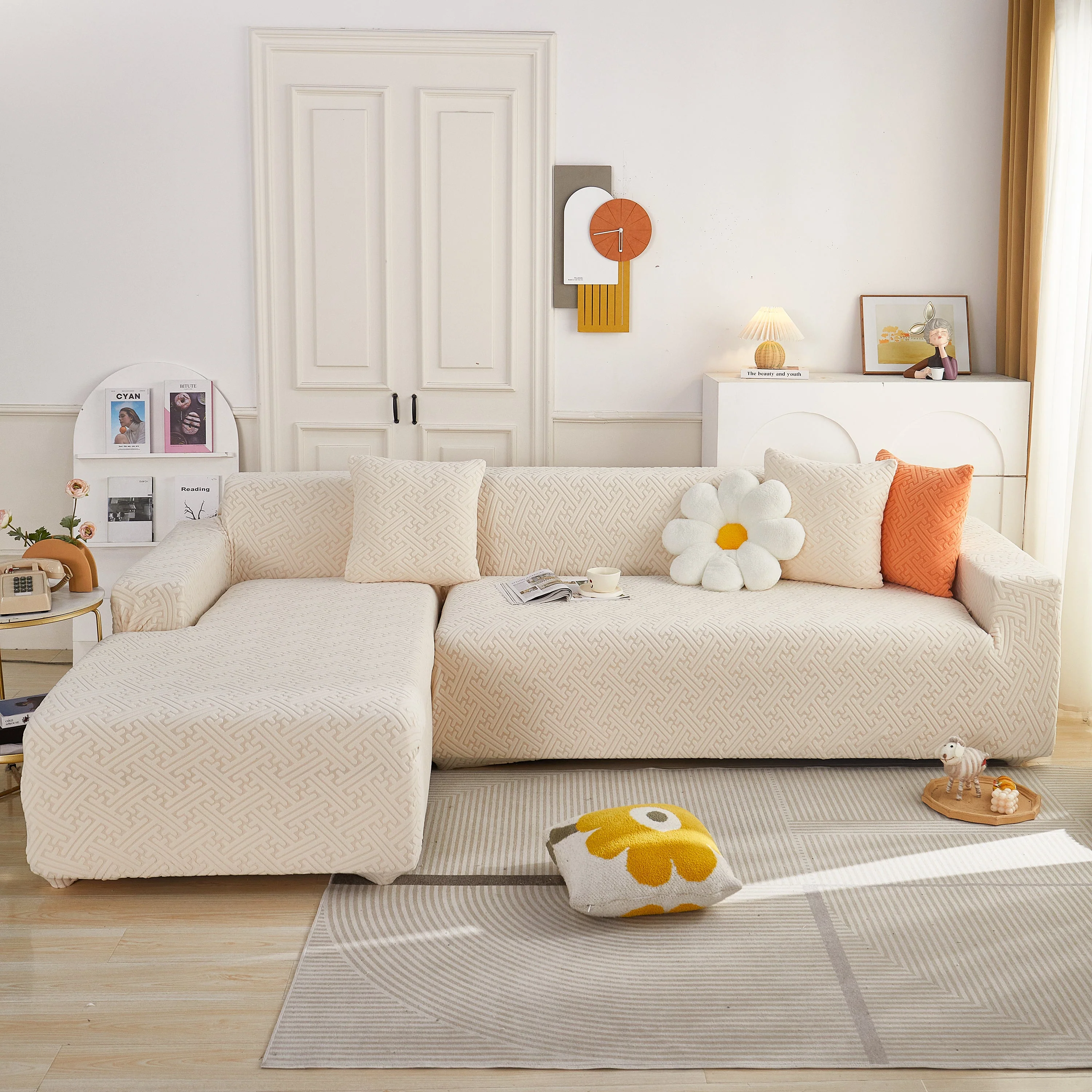 L Shape Sectional Sofa Cover Soft Stretch Furniture Protector Couch Slipcover with 1pcs Free Pillowcases - Image 74