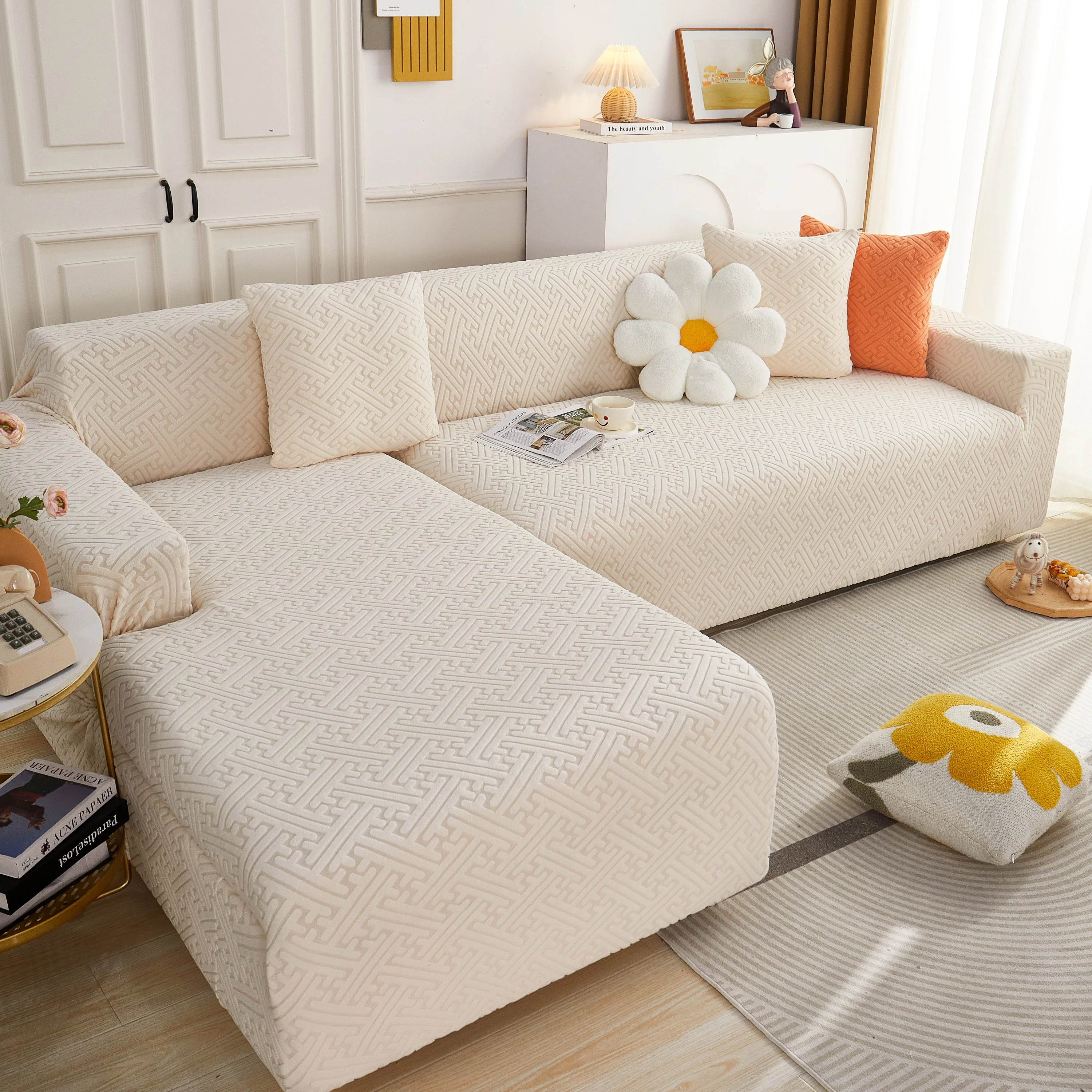 L Shape Sectional Sofa Cover Soft Stretch Furniture Protector Couch Slipcover with 1pcs Free Pillowcases - Image 75