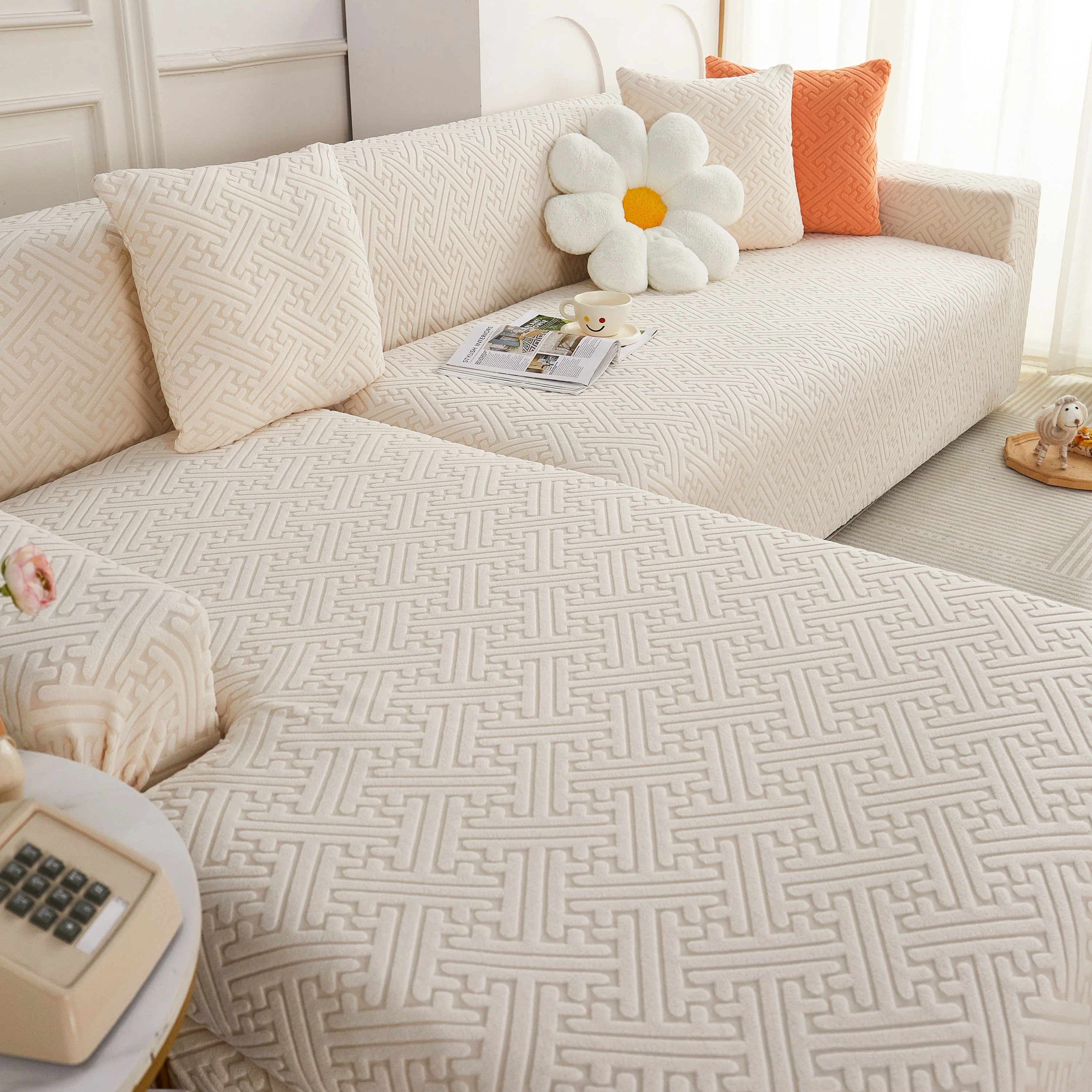 L Shape Sectional Sofa Cover Soft Stretch Furniture Protector Couch Slipcover with 1pcs Free Pillowcases - Image 76
