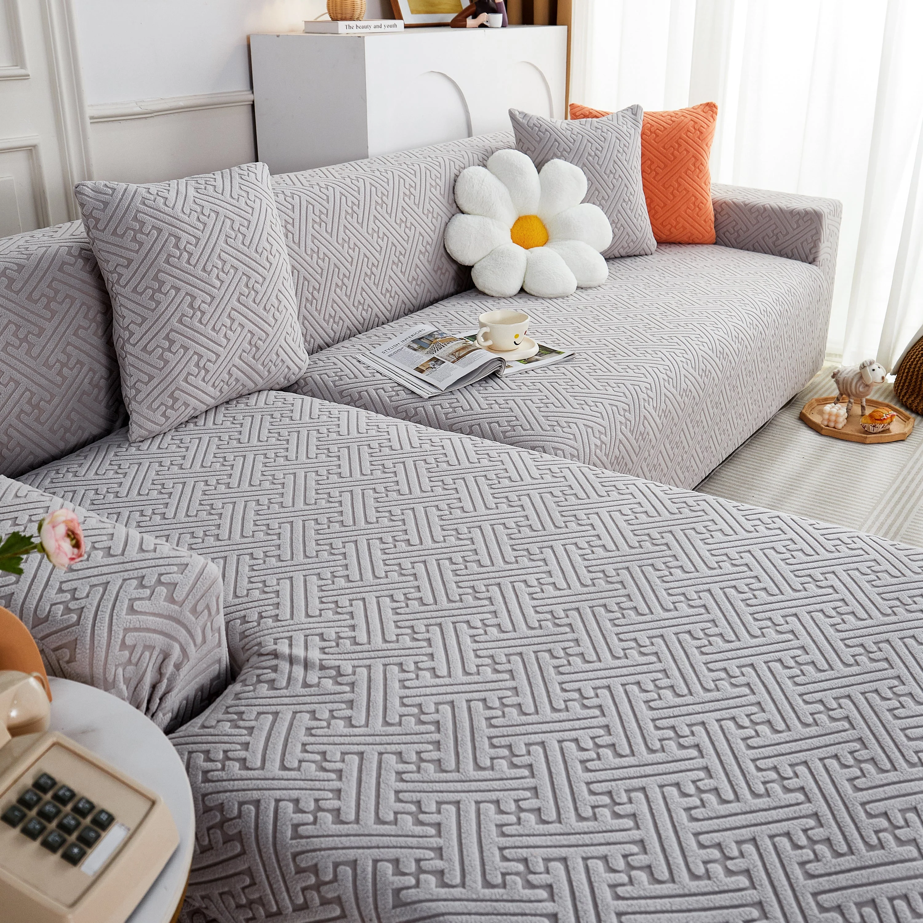 L Shape Sectional Sofa Cover Soft Stretch Furniture Protector Couch Slipcover with 1pcs Free Pillowcases - Image 9