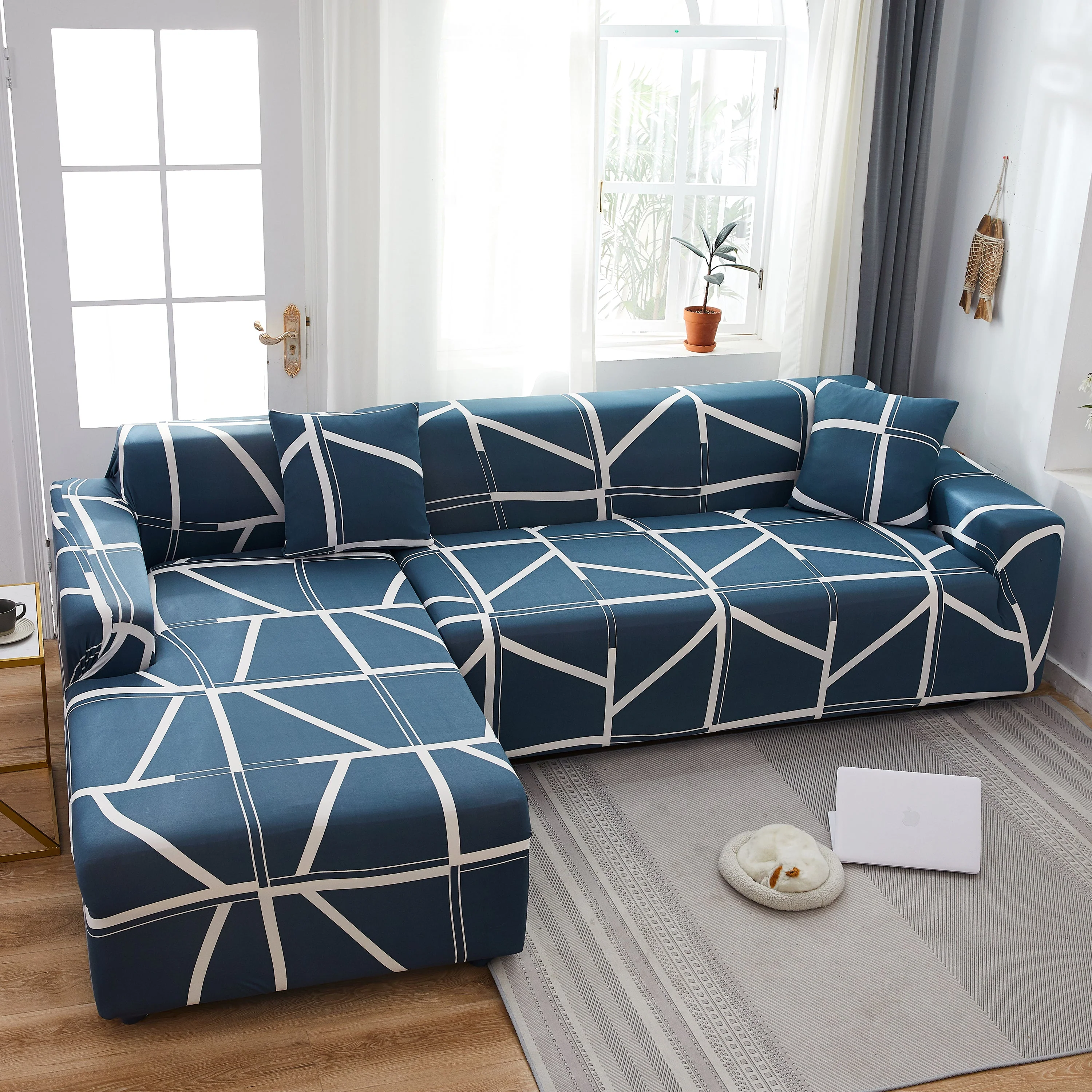 L Shape Stretch Slipcover with Elastic Bottom - Washable, Durable Furniture Protector for Sectional Sofa, Ideal for Pets, Kids & Families - Image 3
