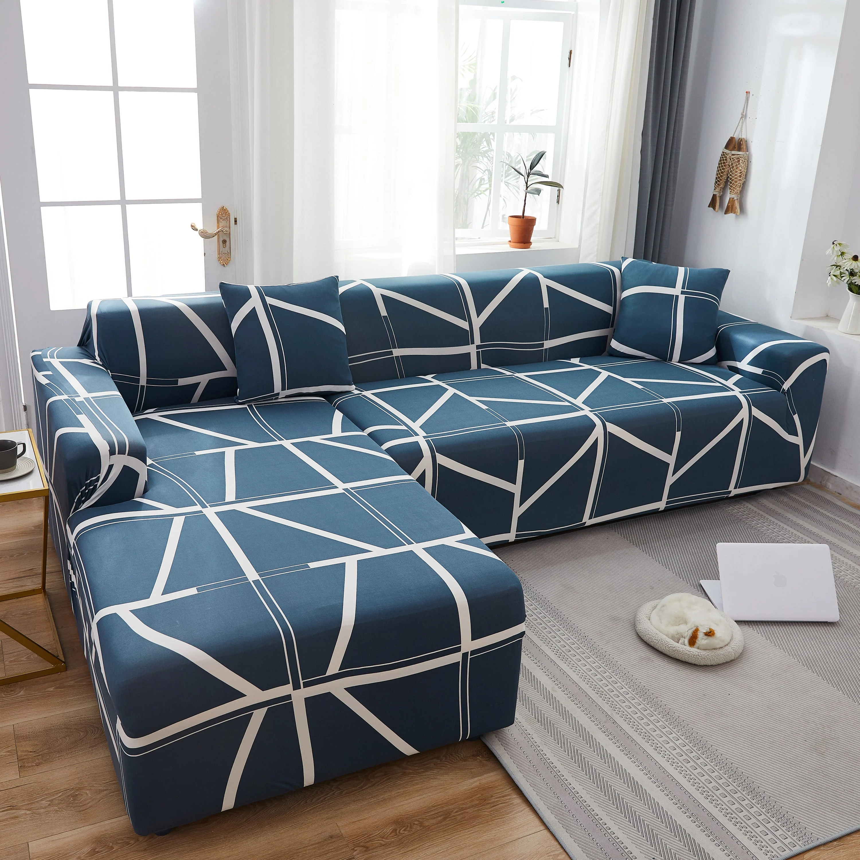 L Shape Stretch Slipcover with Elastic Bottom - Washable, Durable Furniture Protector for Sectional Sofa, Ideal for Pets, Kids & Families - Image 4