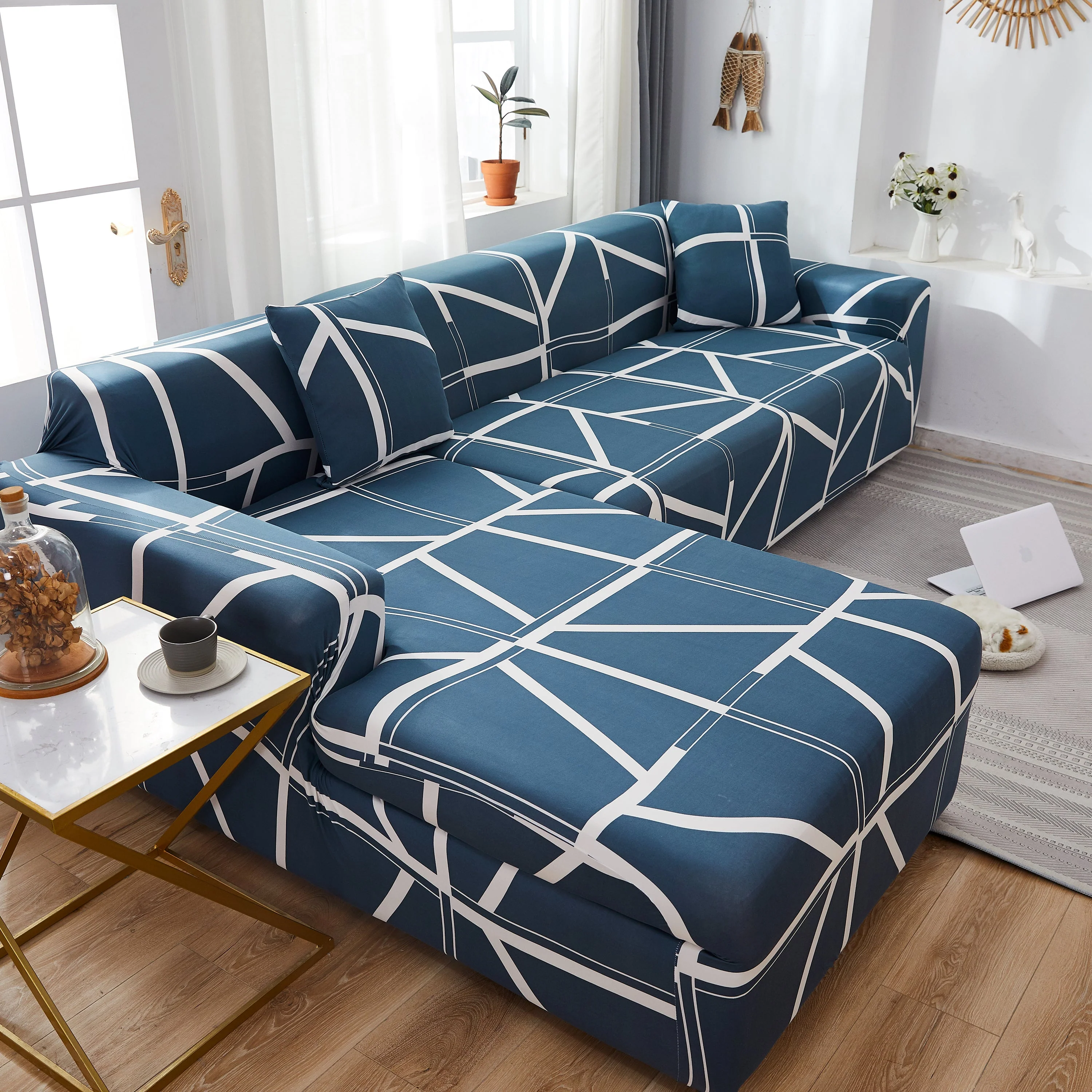 L Shape Stretch Slipcover with Elastic Bottom - Washable, Durable Furniture Protector for Sectional Sofa, Ideal for Pets, Kids & Families - Image 5