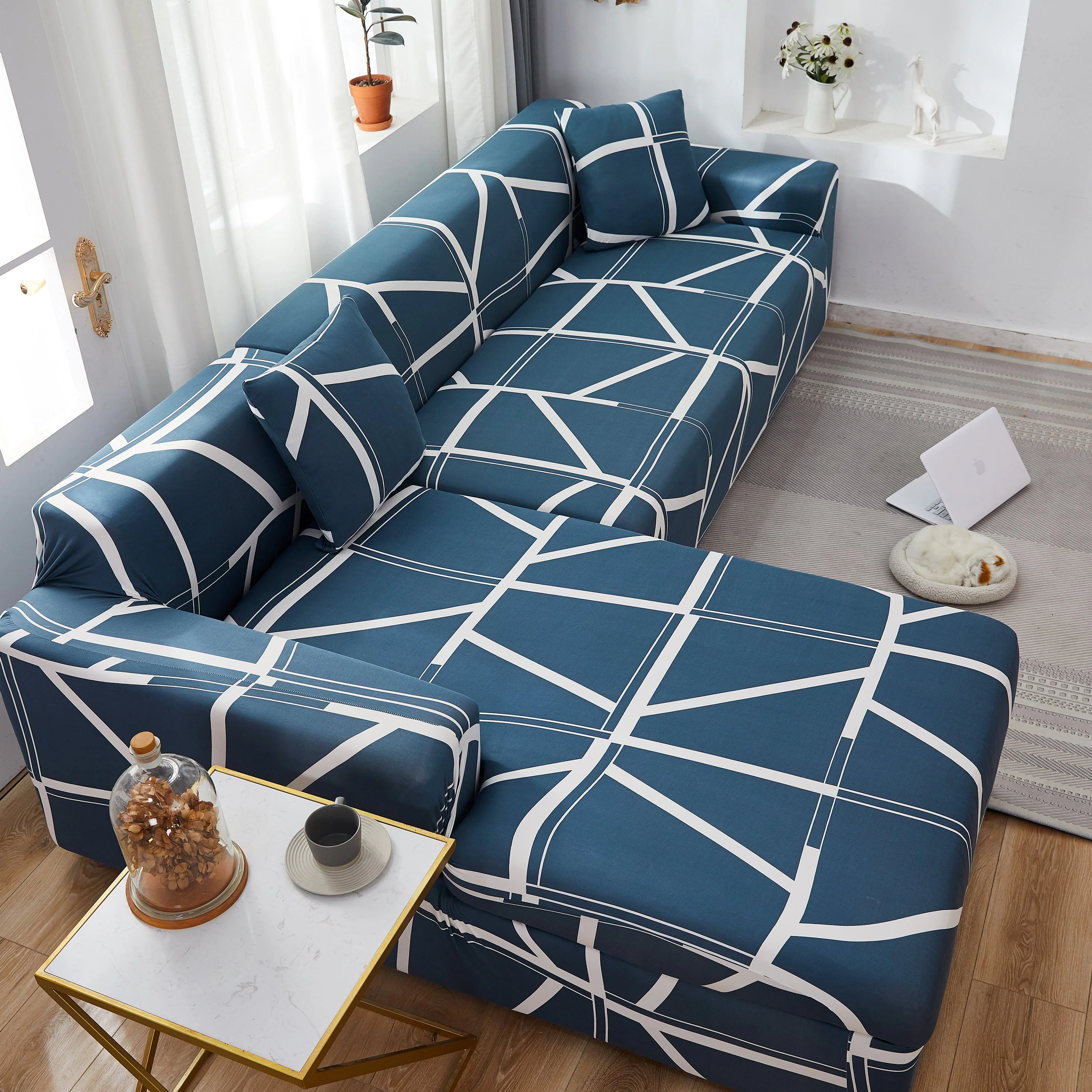 L Shape Stretch Slipcover with Elastic Bottom - Washable, Durable Furniture Protector for Sectional Sofa, Ideal for Pets, Kids & Families - Image 6