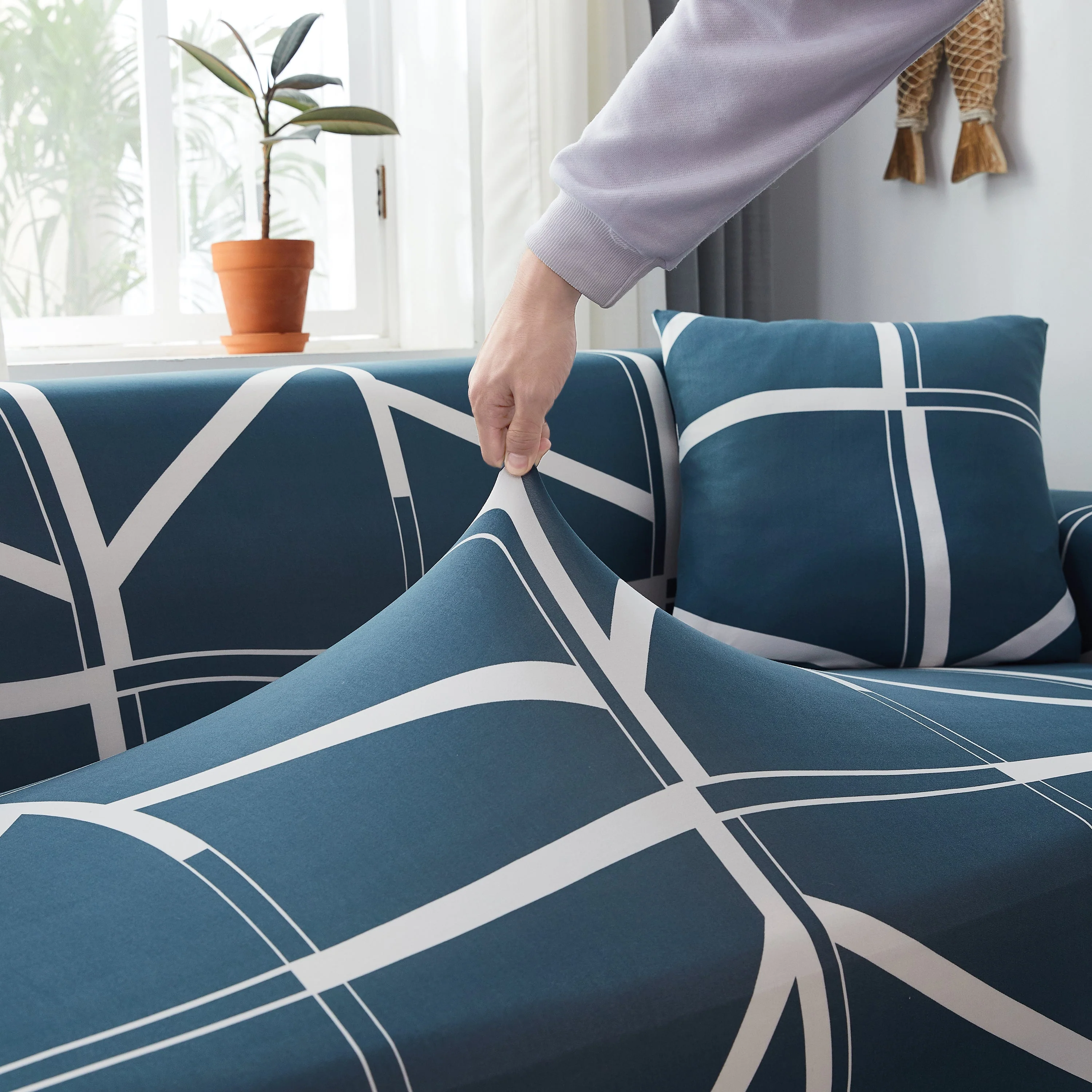L Shape Stretch Slipcover with Elastic Bottom - Washable, Durable Furniture Protector for Sectional Sofa, Ideal for Pets, Kids & Families - Image 8