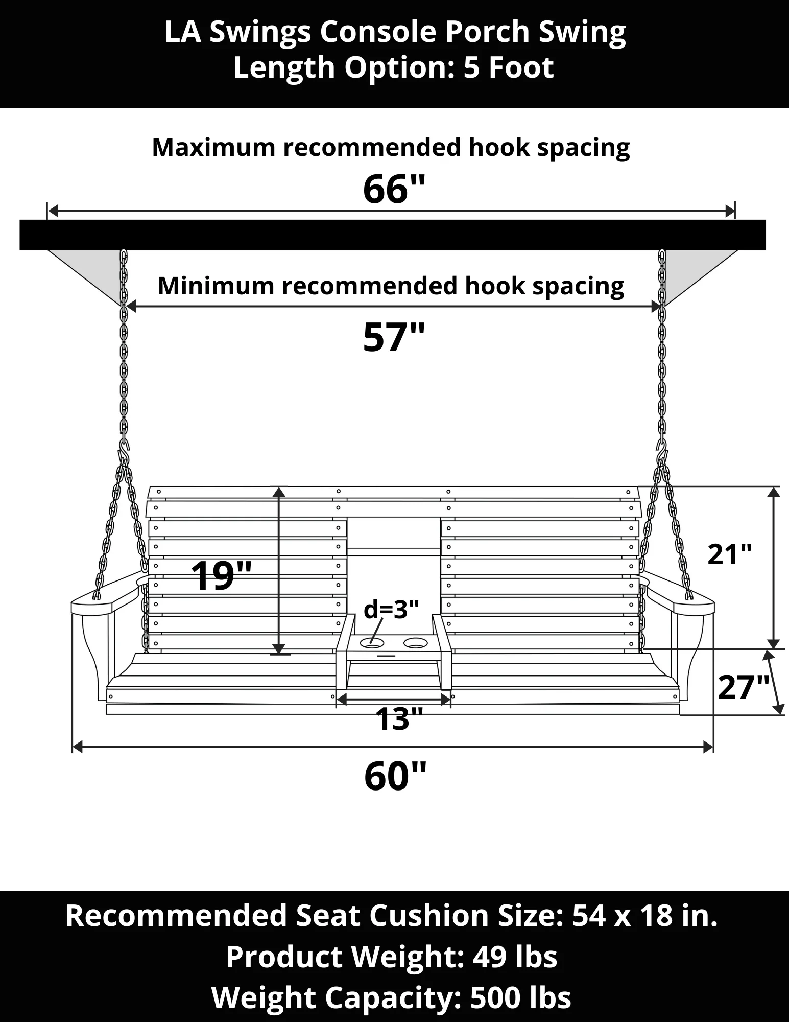 LA Swings Cypress Console Porch Swing - Image 6