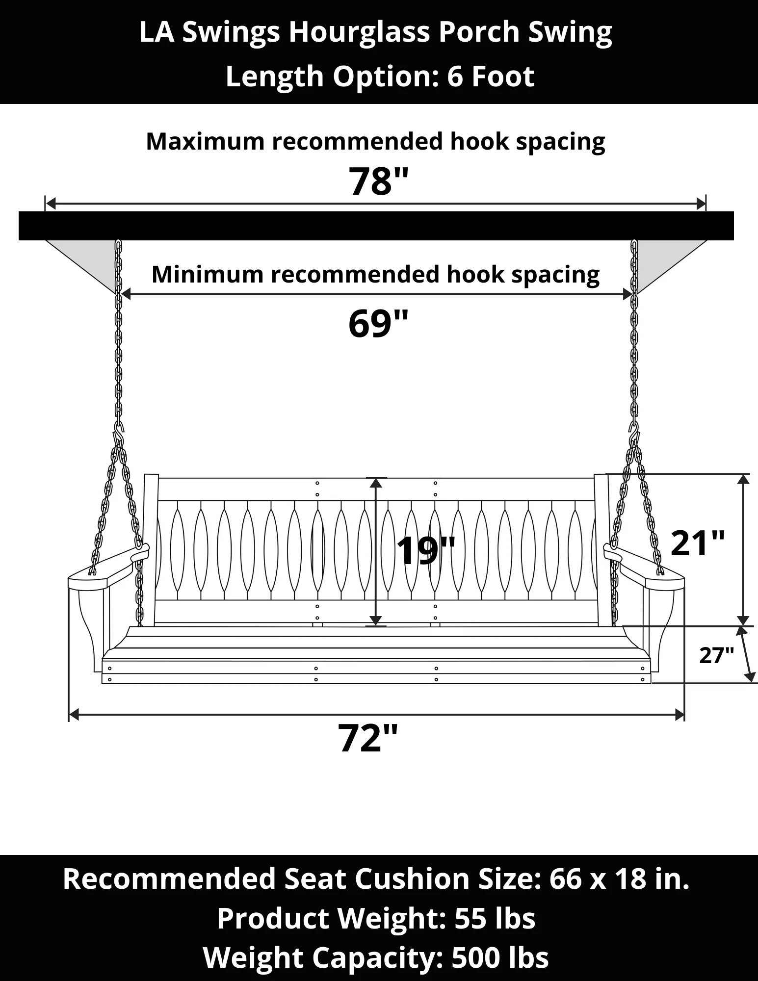 LA Swings Hourglass Porch Swing - Image 5