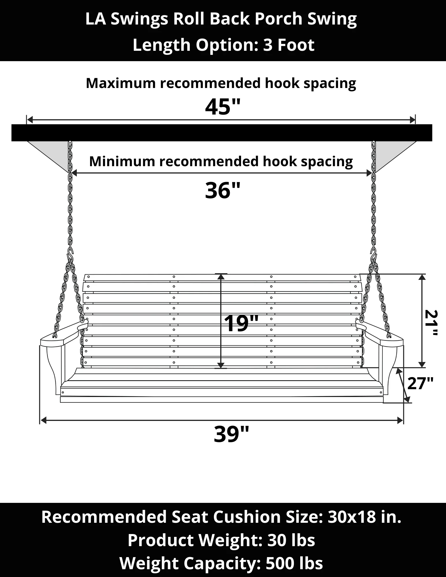 LA Swings Roll Back Porch Swing - Image 6