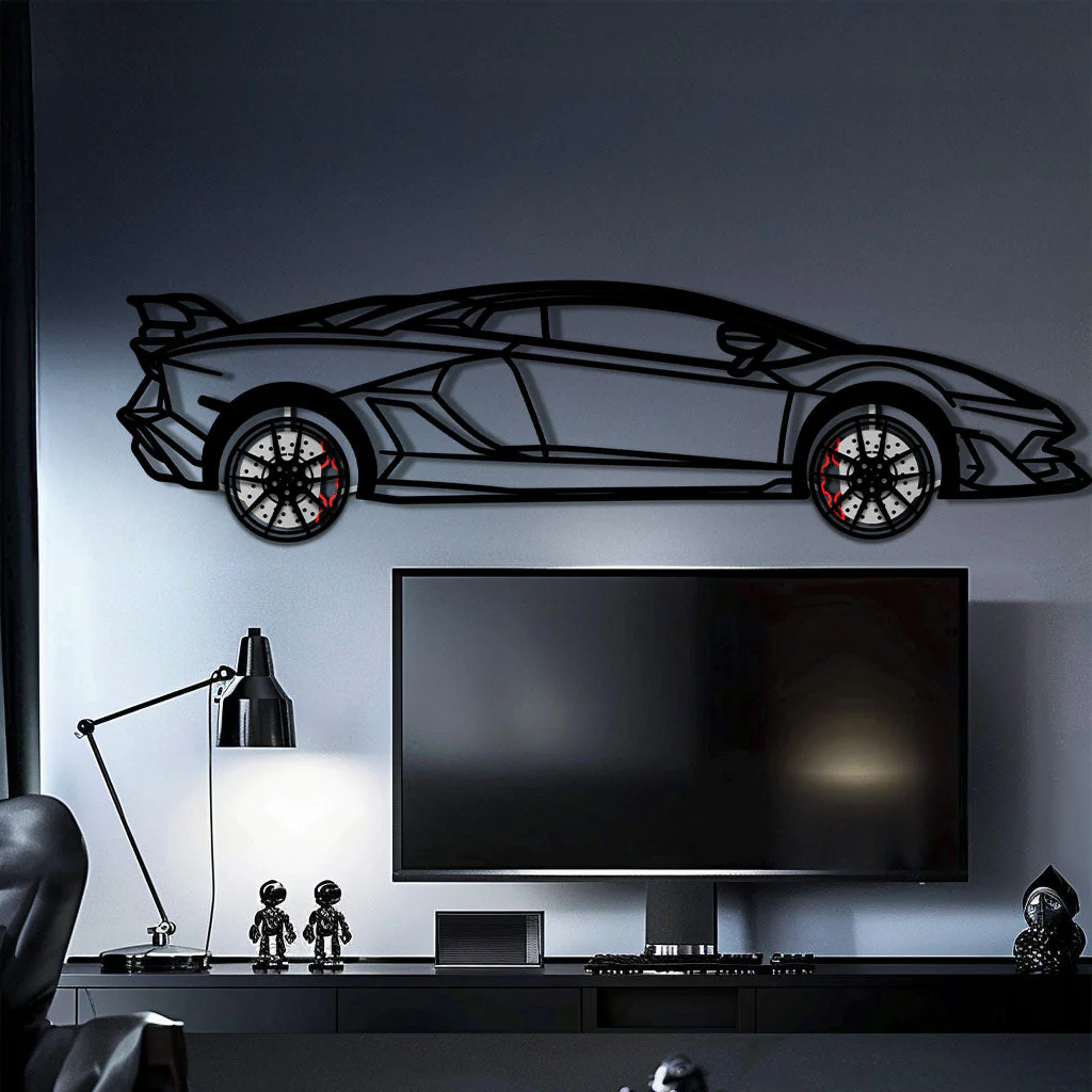 Lamborghini Aventador Metal Car Wall Art with Rotating Wheels - Italian V12 Hypercar Silhouette - Interactive Automotive Wall Decor - KAFMEKA145 - Image 10