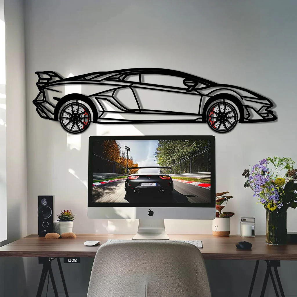 Lamborghini Aventador Metal Car Wall Art with Rotating Wheels - Italian V12 Hypercar Silhouette - Interactive Automotive Wall Decor - KAFMEKA145 - Image 8