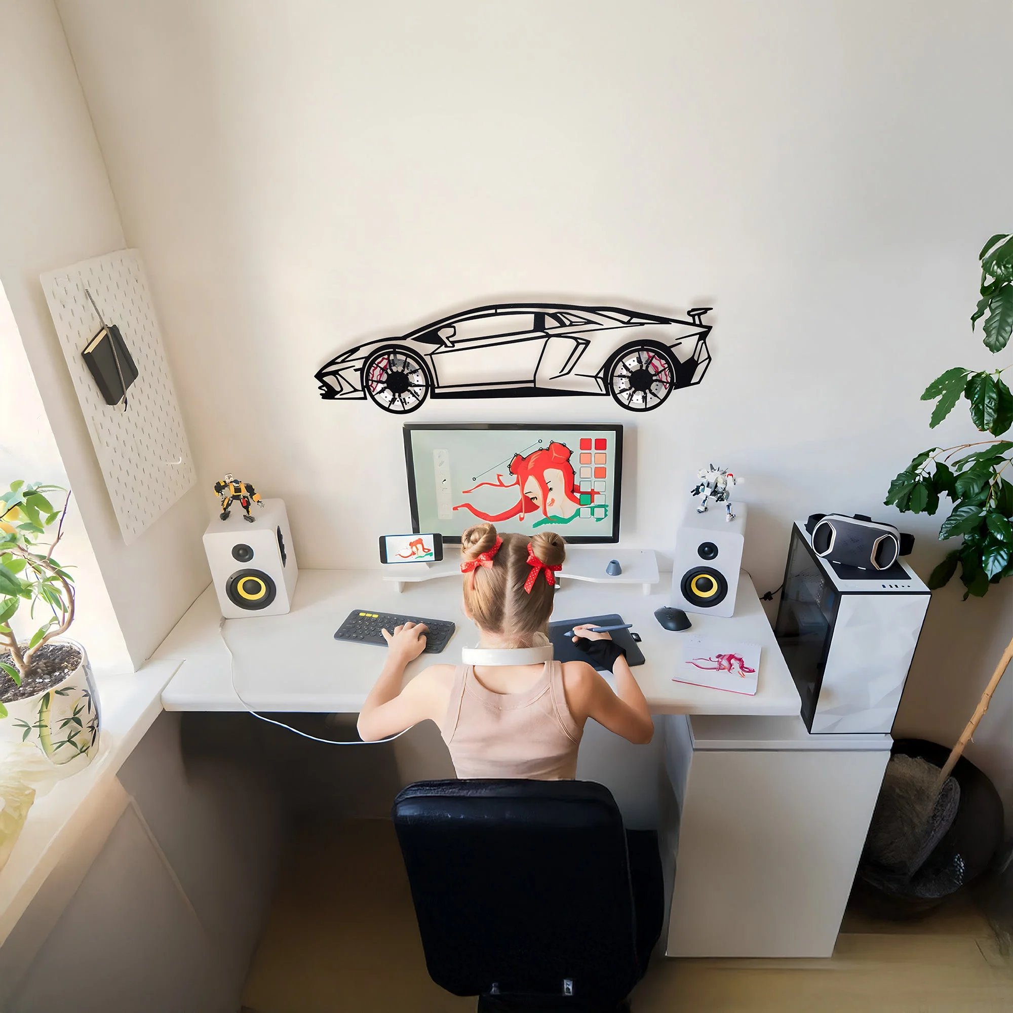 Lamborghini Wall Art – Exotic Supercar Steel Silhouette with Spinning Wheels-KAFMEKA030 - Image 8