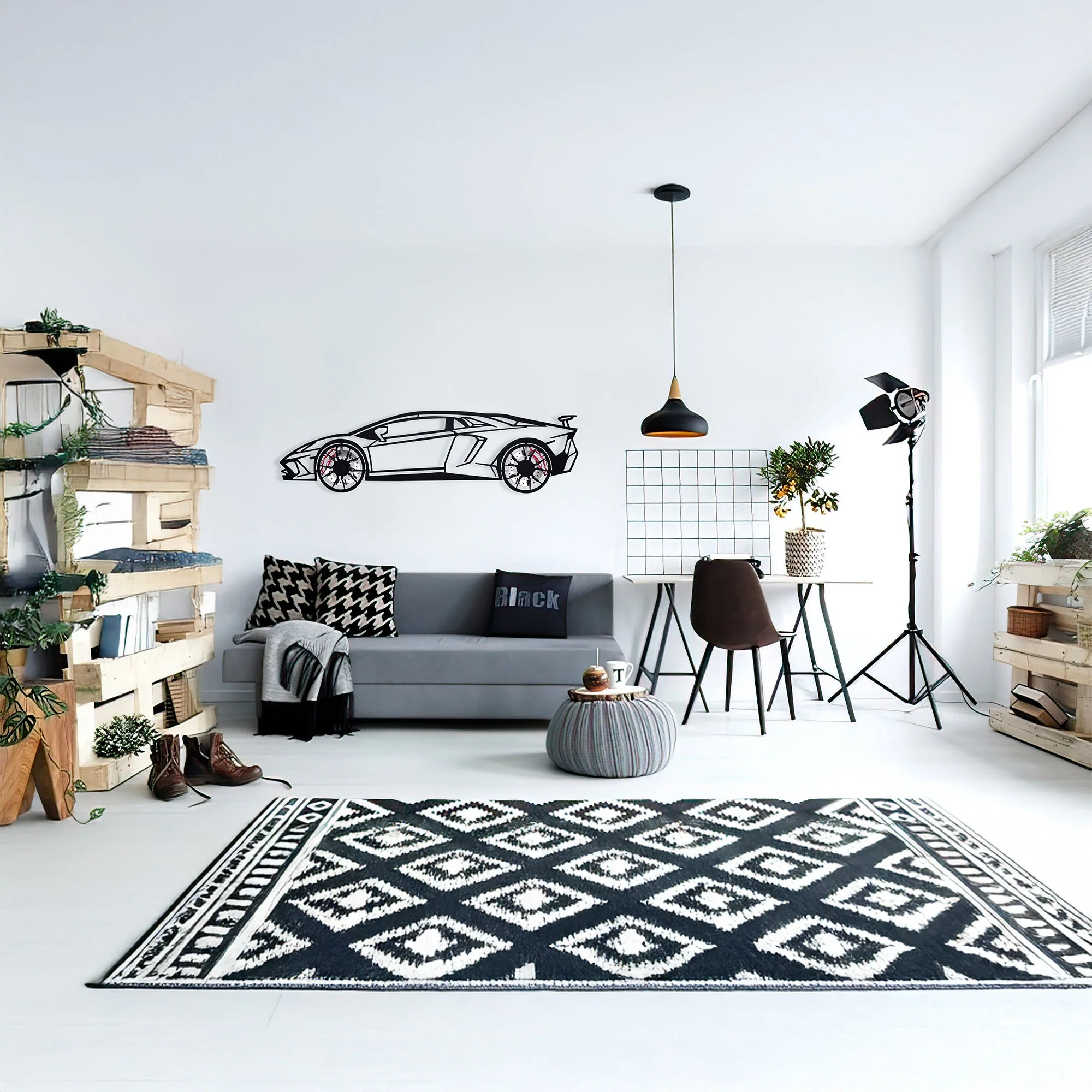 Lamborghini Wall Art – Exotic Supercar Steel Silhouette with Spinning Wheels-KAFMEKA030 - Image 9