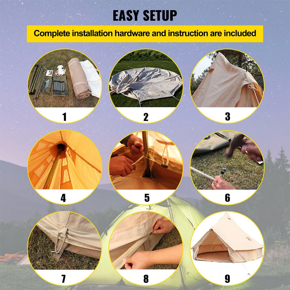 Large 10FT Outdoor Luxury Glamping Yurt Teepee Canvas Camping House W/ Stove Jack (SAK92615) - Image 10