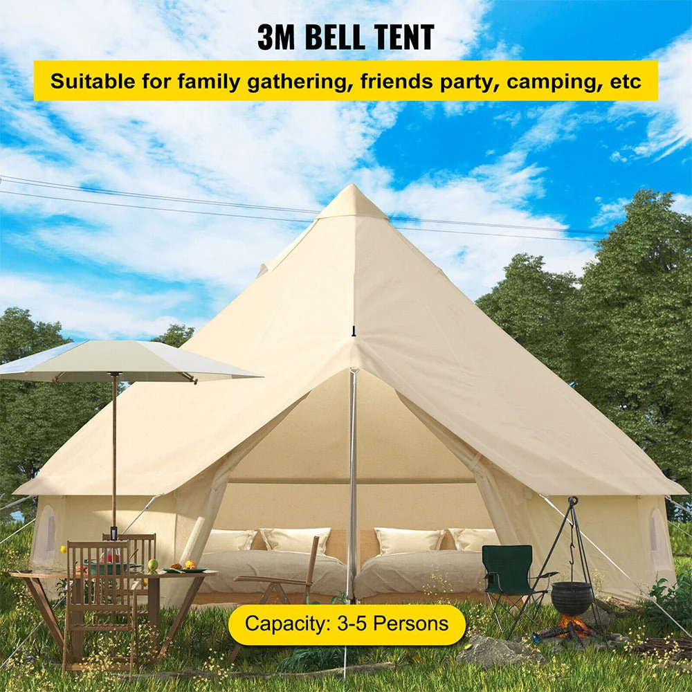 Large 10FT Outdoor Luxury Glamping Yurt Teepee Canvas Camping House W/ Stove Jack (SAK92615) - Image 2