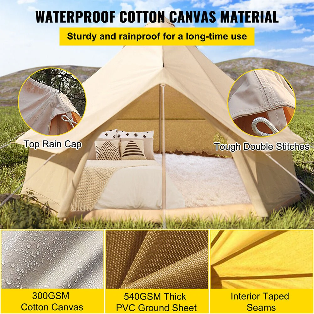 Large 10FT Outdoor Luxury Glamping Yurt Teepee Canvas Camping House W/ Stove Jack (SAK92615) - Image 4
