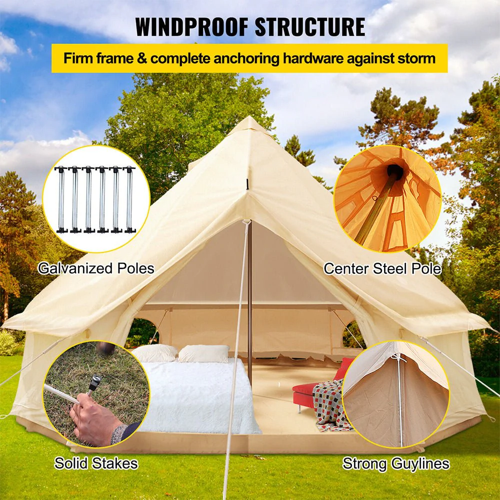 Large 10FT Outdoor Luxury Glamping Yurt Teepee Canvas Camping House W/ Stove Jack (SAK92615) - Image 6