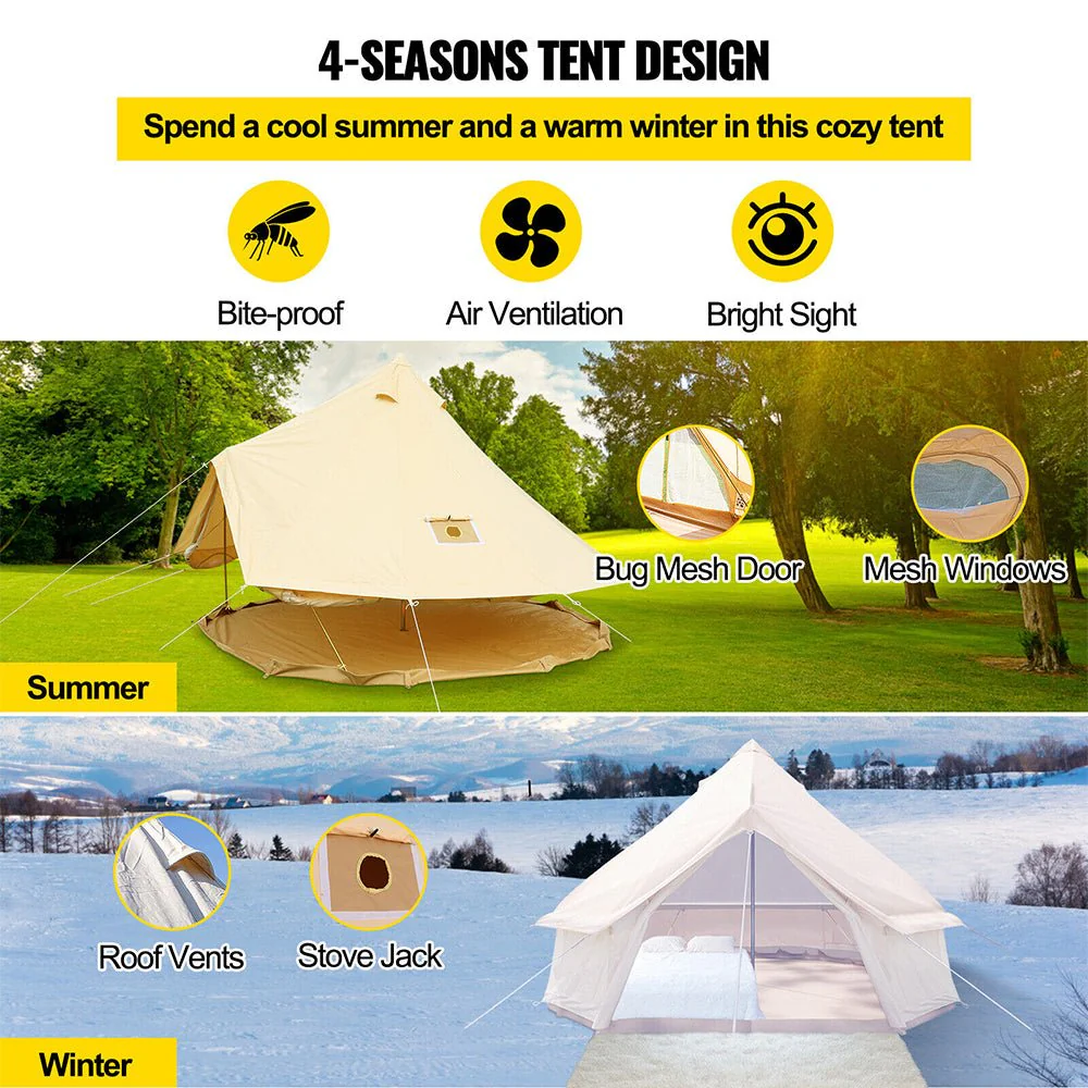 Large 10FT Outdoor Luxury Glamping Yurt Teepee Canvas Camping House W/ Stove Jack (SAK92615) - Image 8