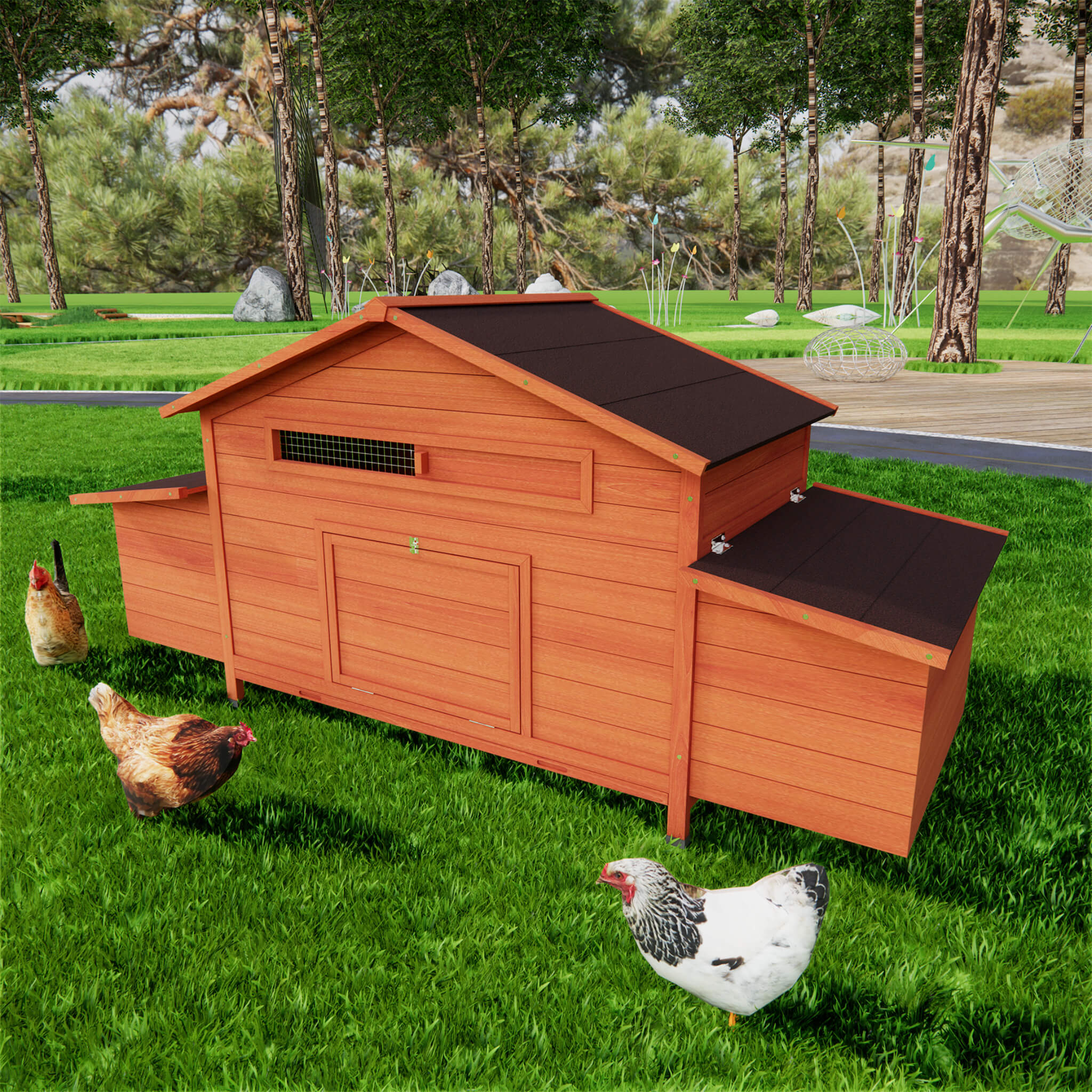 Large 44-Inch Premium Outdoor Spacious Wooden Chicken Coop With Two-Sides Nesting Boxes (SAK21875) - Image 3