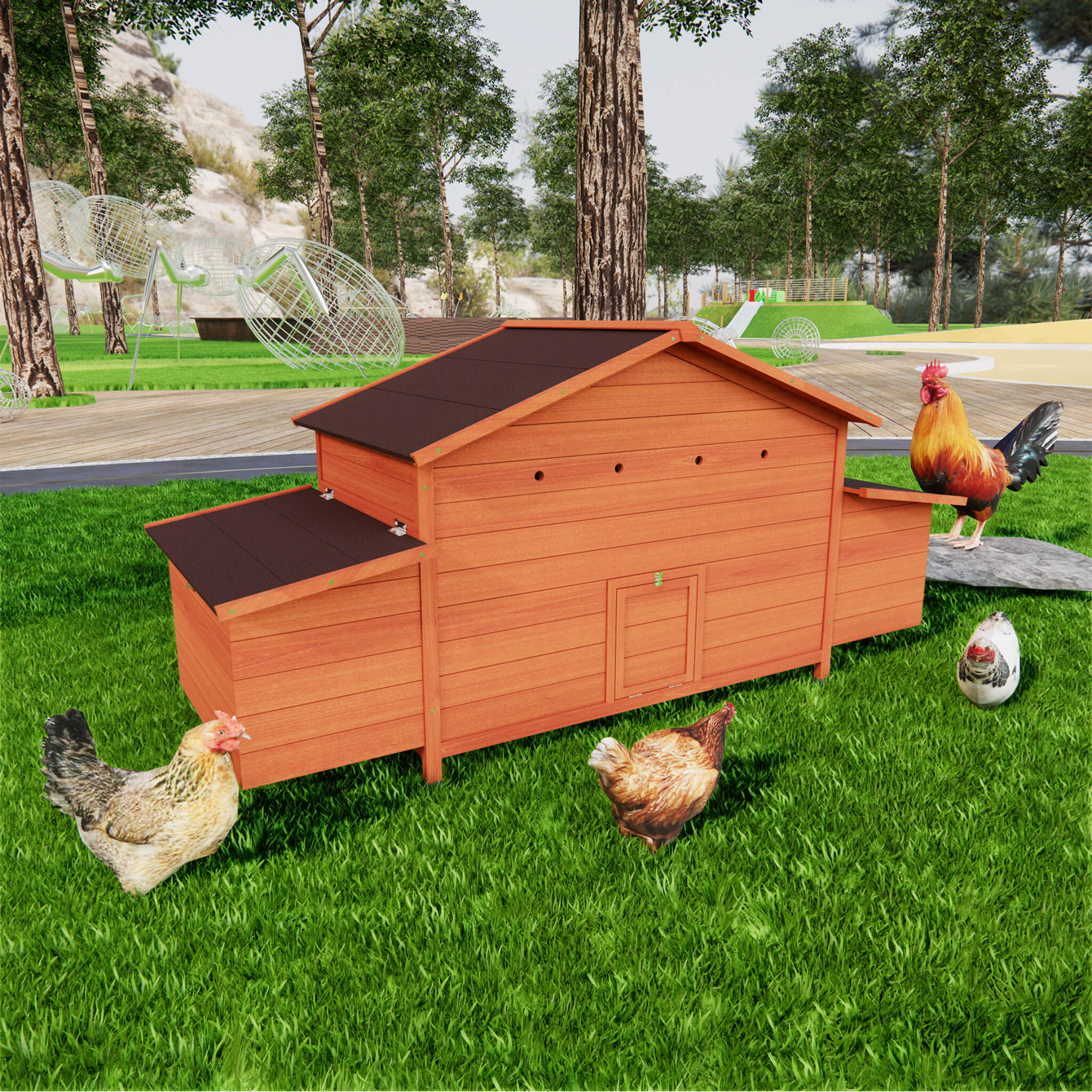 Large 44-Inch Premium Outdoor Spacious Wooden Chicken Coop With Two-Sides Nesting Boxes (SAK21875) - Image 7