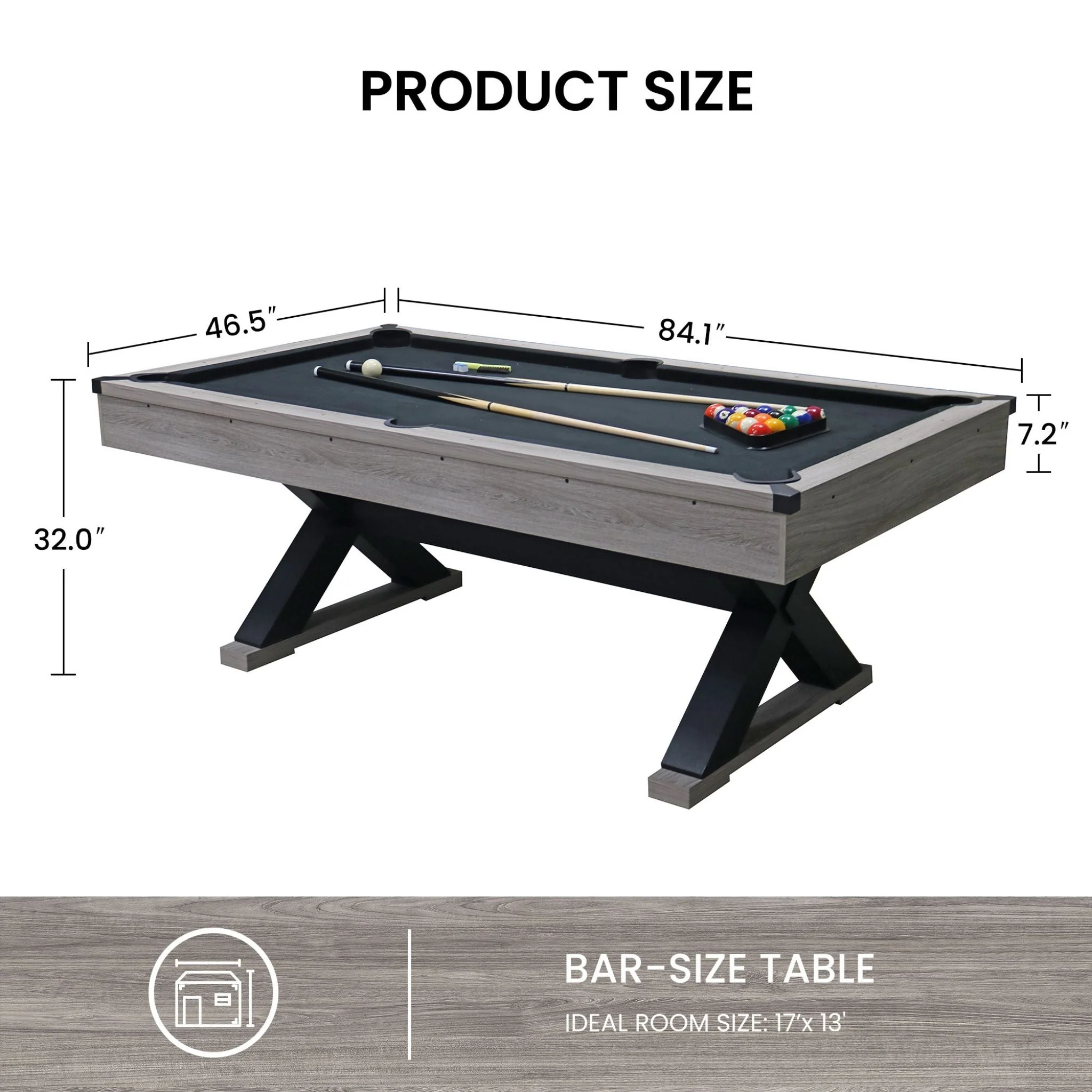 Large 84-Inch Rustic Gray Pool Table With Cues, Balls And X-Legs (SAK54361) - Image 14