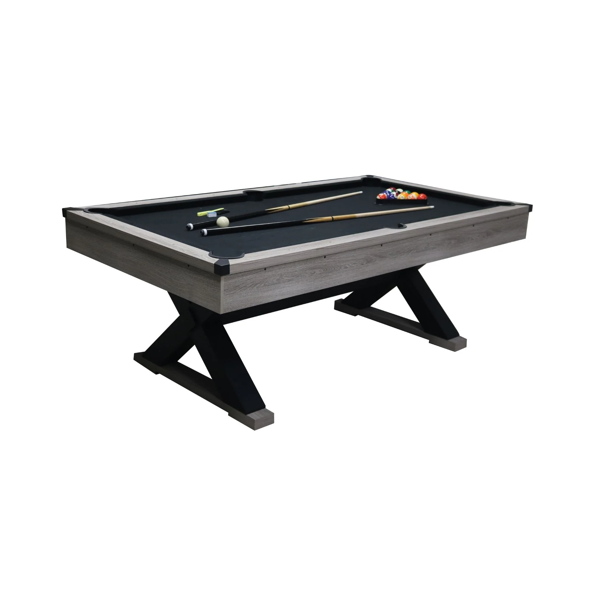 Large 84-Inch Rustic Gray Pool Table With Cues, Balls And X-Legs (SAK54361) - Image 4
