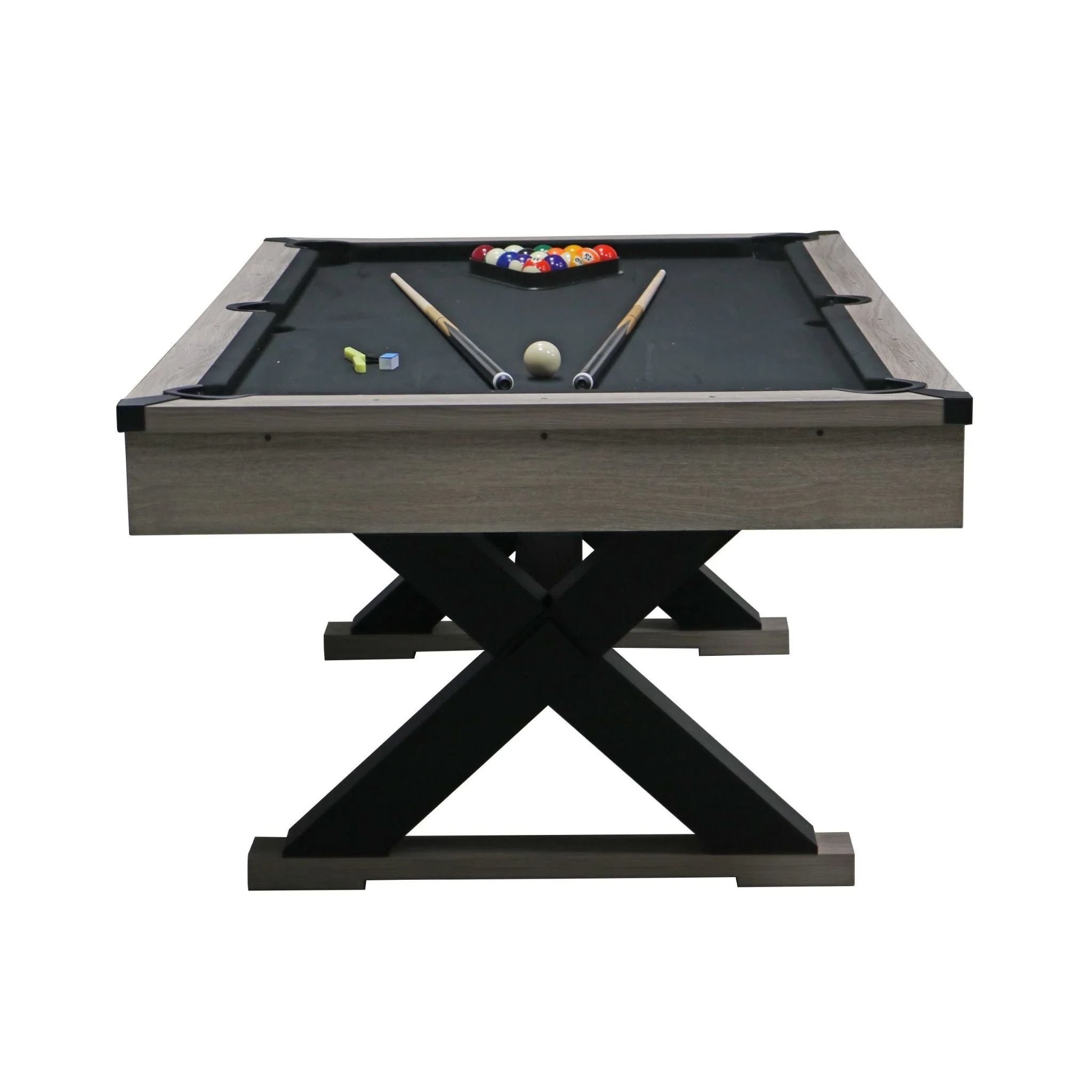 Large 84-Inch Rustic Gray Pool Table With Cues, Balls And X-Legs (SAK54361) - Image 7
