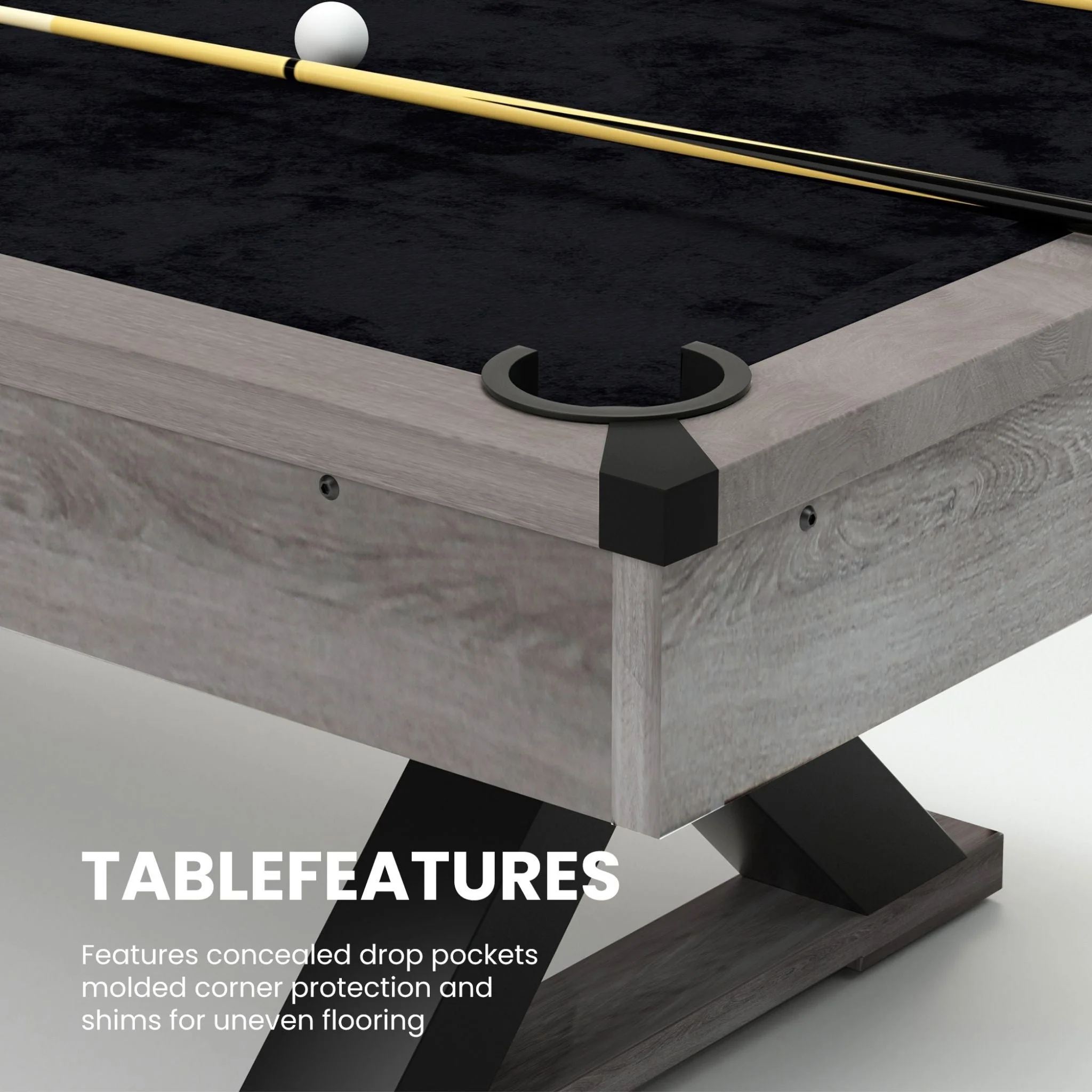 Large 84-Inch Rustic Gray Pool Table With Cues, Balls And X-Legs (SAK54361) - Image 8