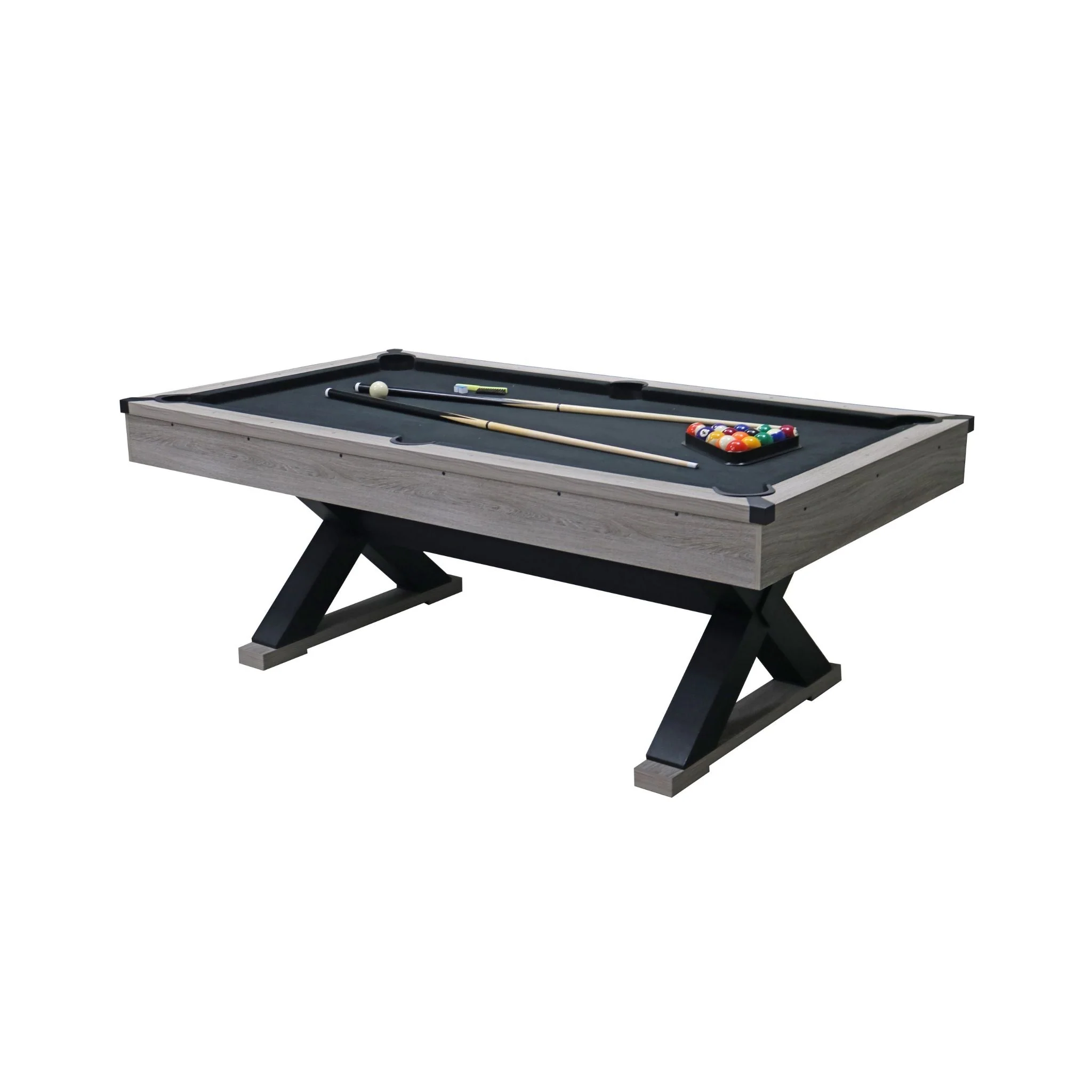 Large 84-Inch Rustic Gray Pool Table With Cues, Balls And X-Legs (SAK54361) - Image 9