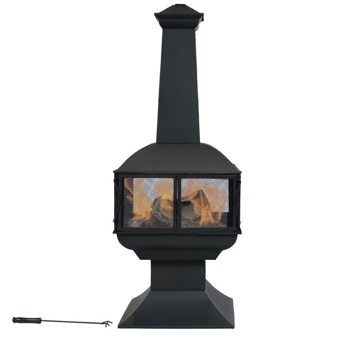 Large Black Outdoor Steel Chimenea Wood Burning Fire Pit - Image 2