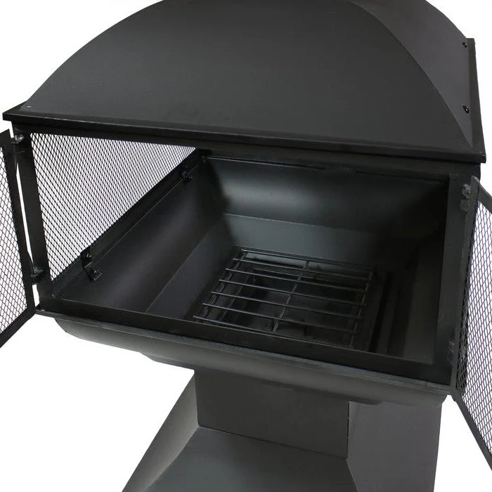 Large Black Outdoor Steel Chimenea Wood Burning Fire Pit - Image 3