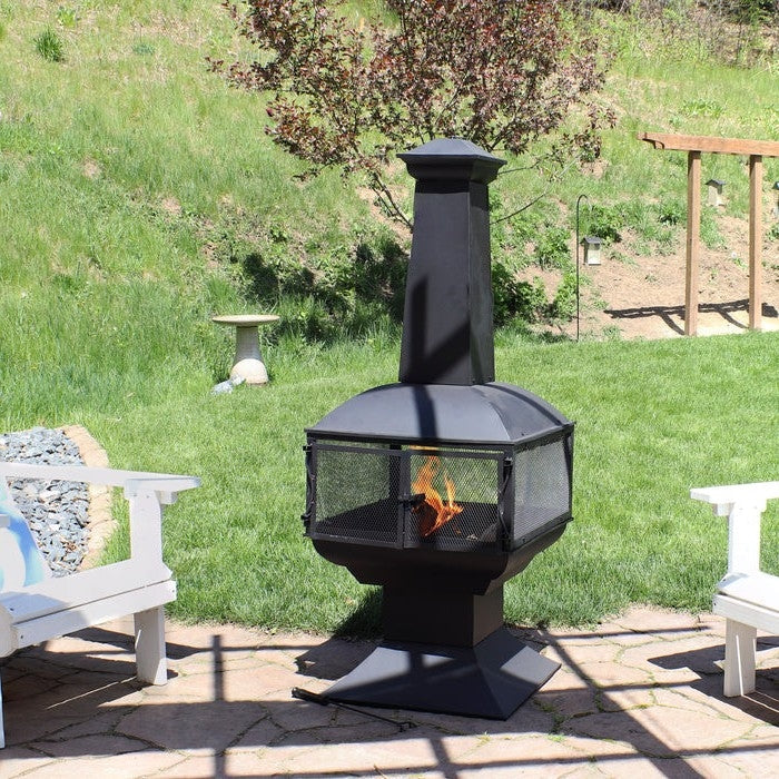 Large Black Outdoor Steel Chimenea Wood Burning Fire Pit - Image 4