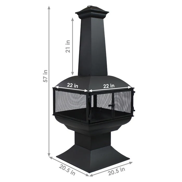 Large Black Outdoor Steel Chimenea Wood Burning Fire Pit - Image 5