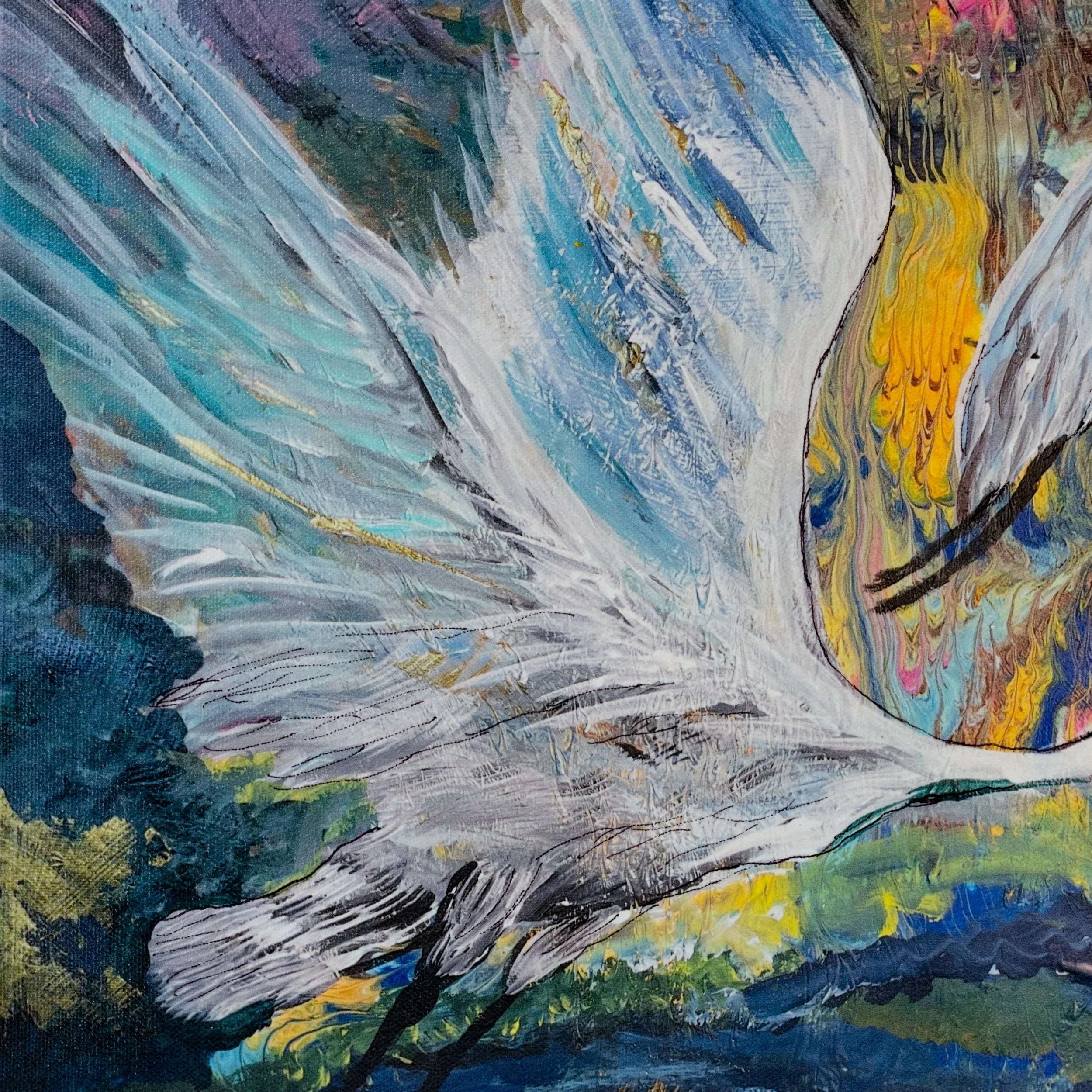 Large Canvas Crane Painting | 18" x 12" | Hand-Painted | Sheryll Hickman Art - Image 4