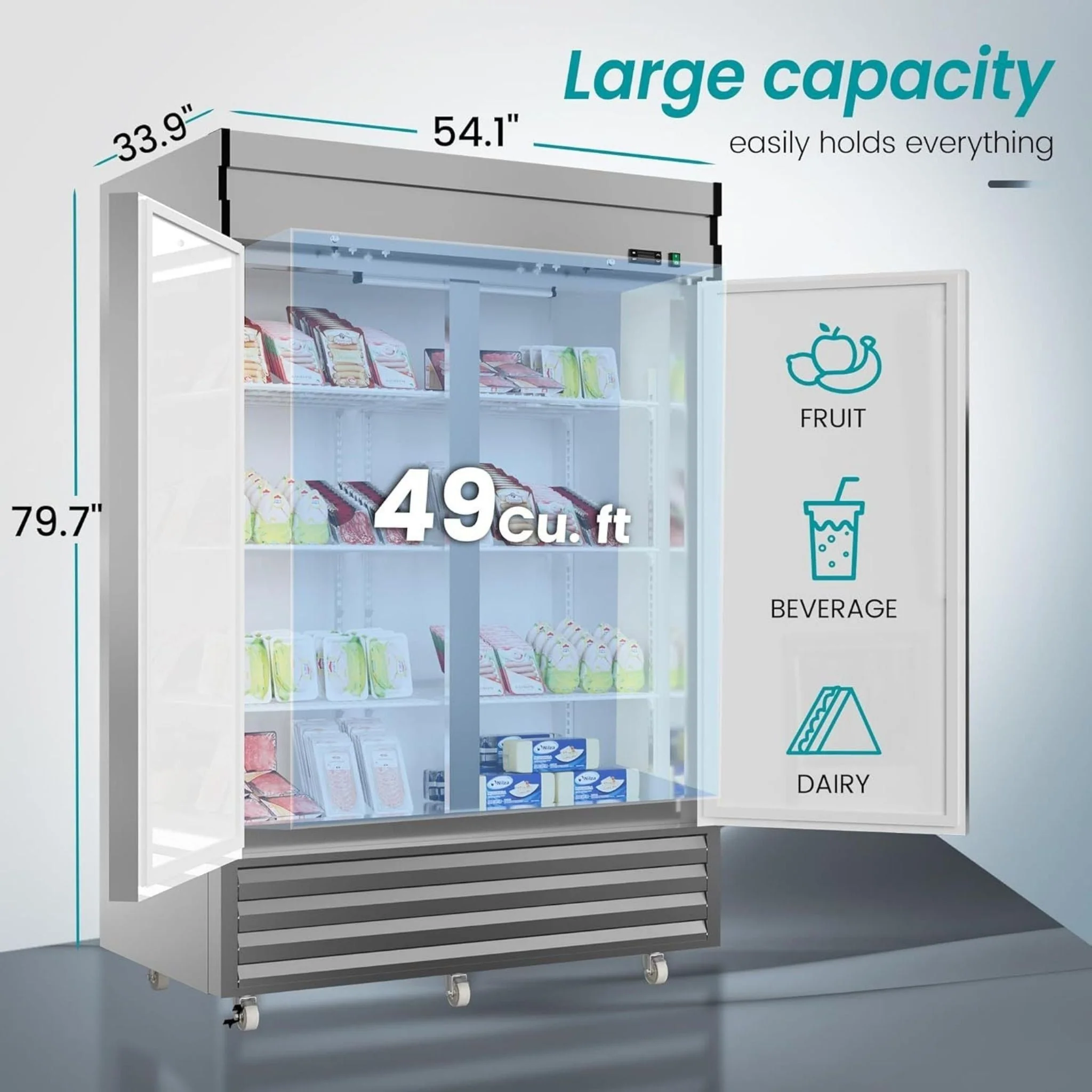 Large Commercial 49 Cu.Ft 2-Door Stainless Steel Reach-In Refrigerator With OmniSmart Temperature Control (SAK54160) - Image 4