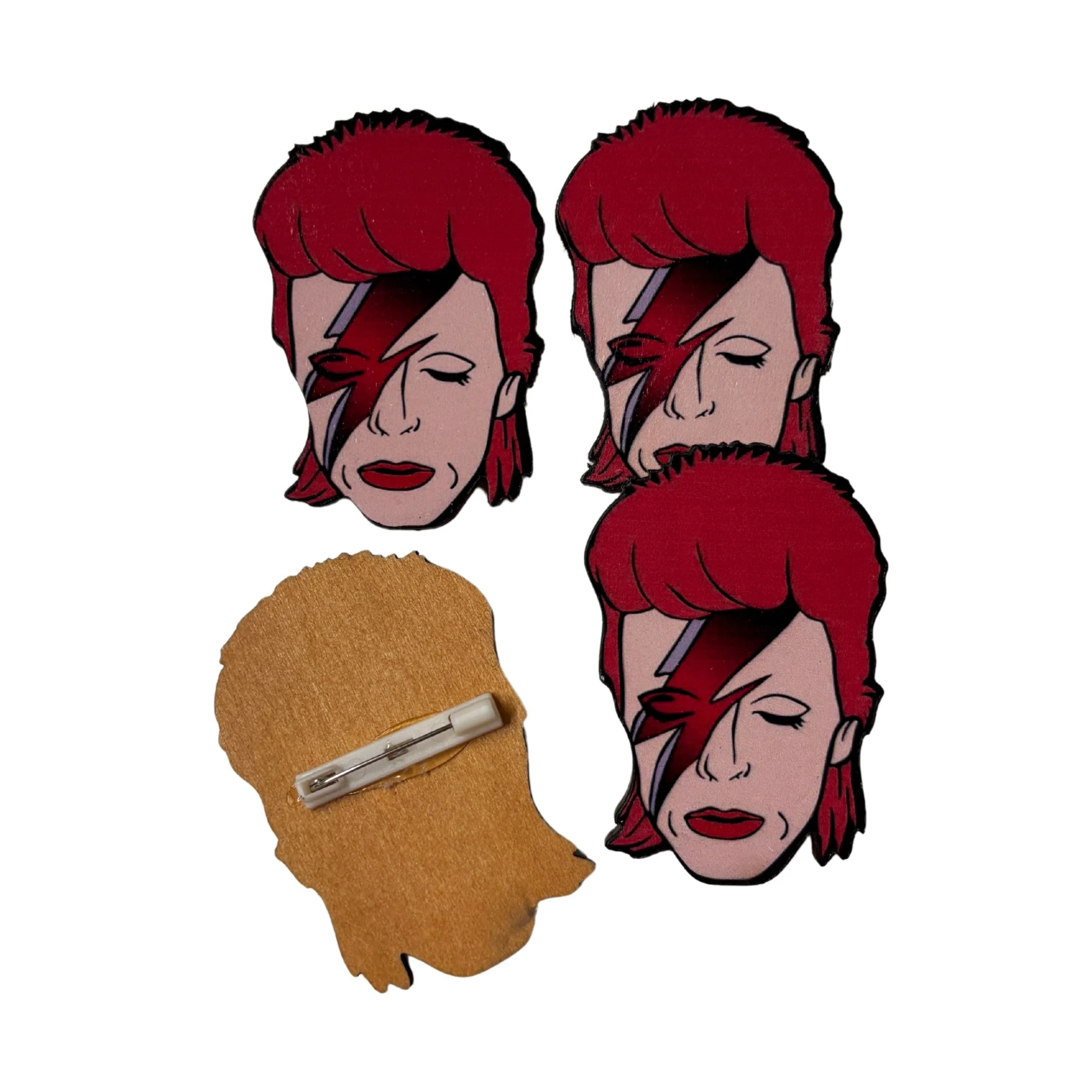 Large David Bowie Wooden Brooch Pin | Retro Rock Tribute - Image 5