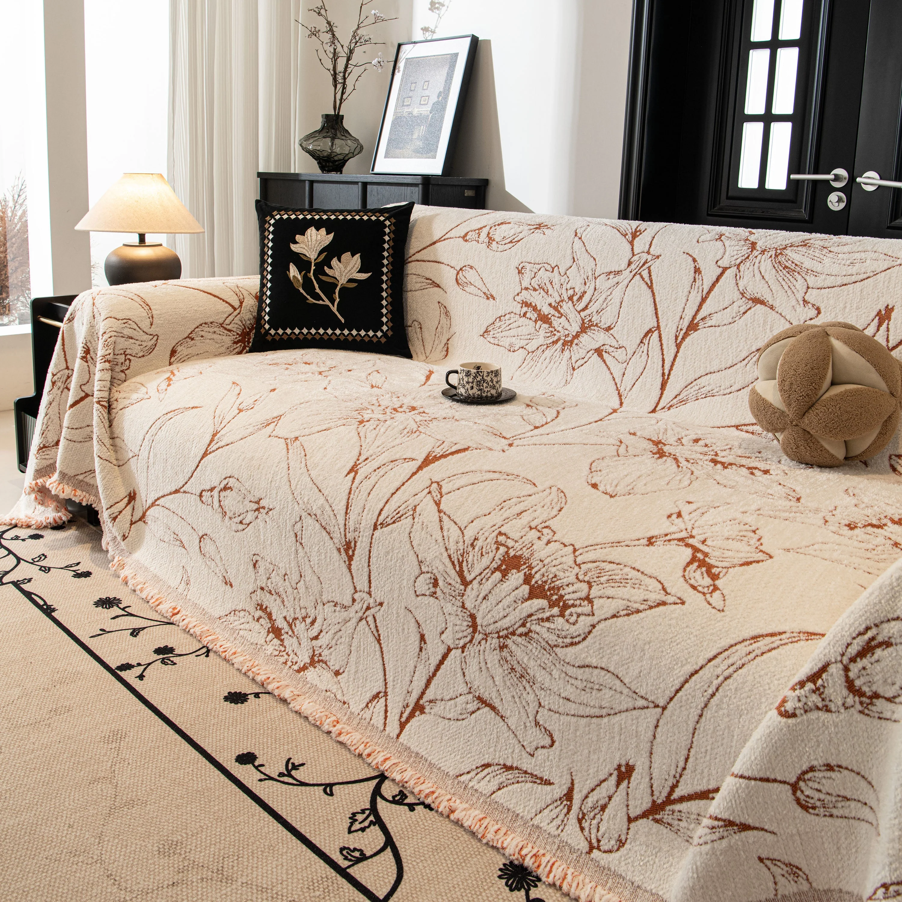 Large Floral Sofa Cover Throw Blanket, Plush Jacquard Non-Shedding Couch Cover for Pets - Image 100