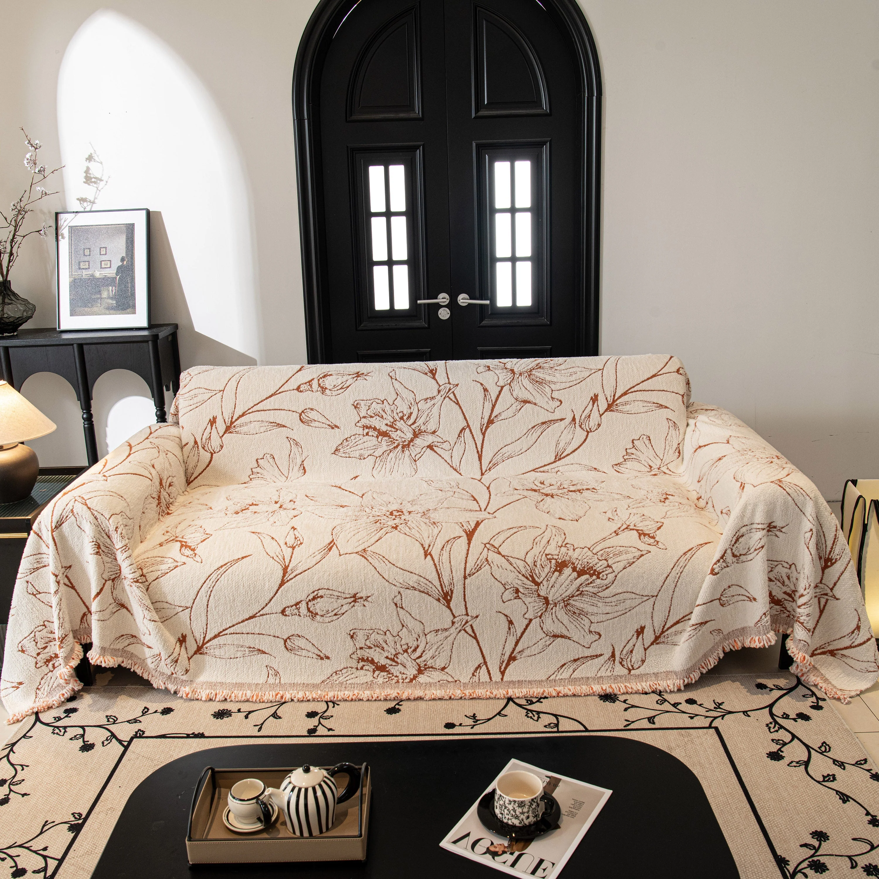 Large Floral Sofa Cover Throw Blanket, Plush Jacquard Non-Shedding Couch Cover for Pets - Image 101
