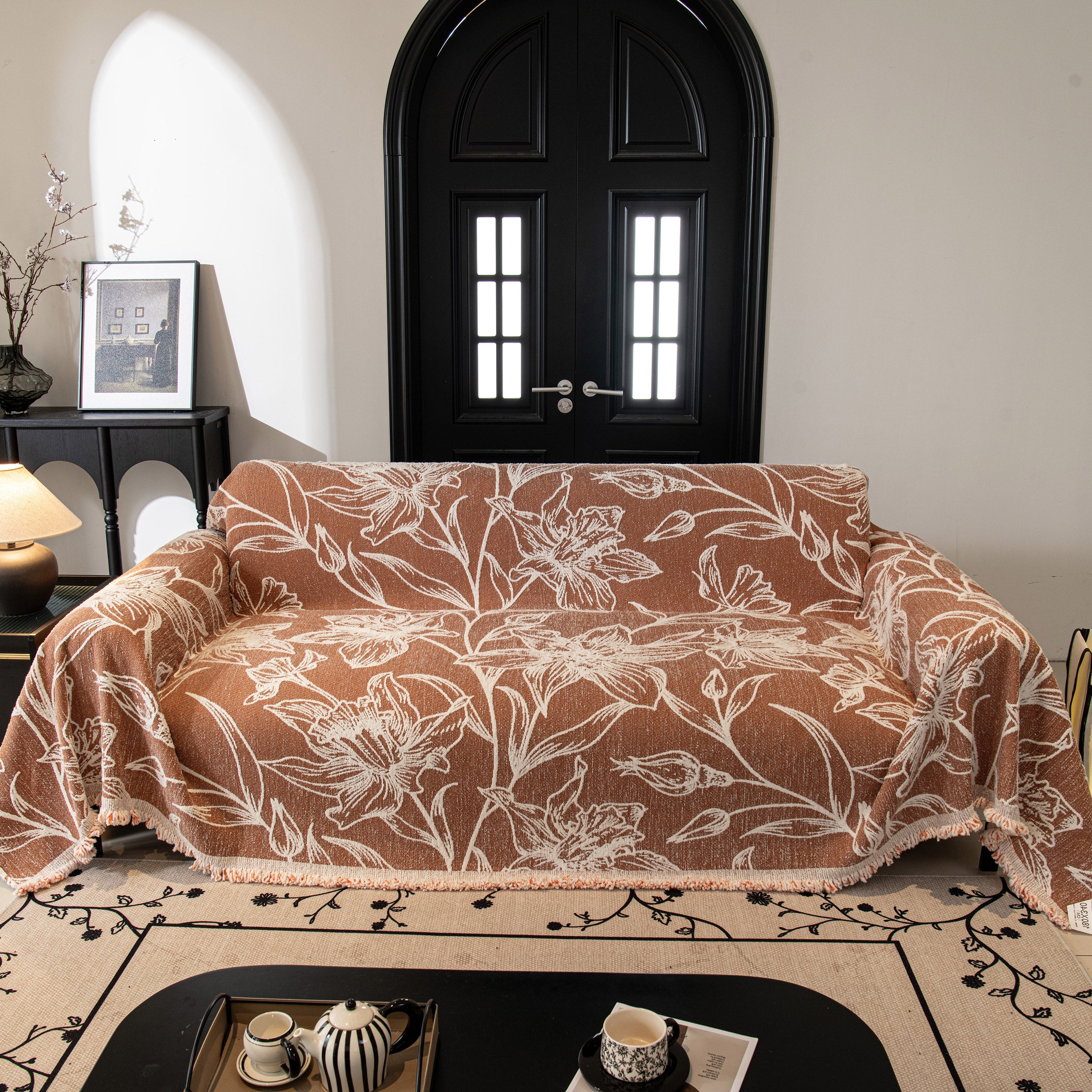 Large Floral Sofa Cover Throw Blanket, Plush Jacquard Non-Shedding Couch Cover for Pets - Image 102