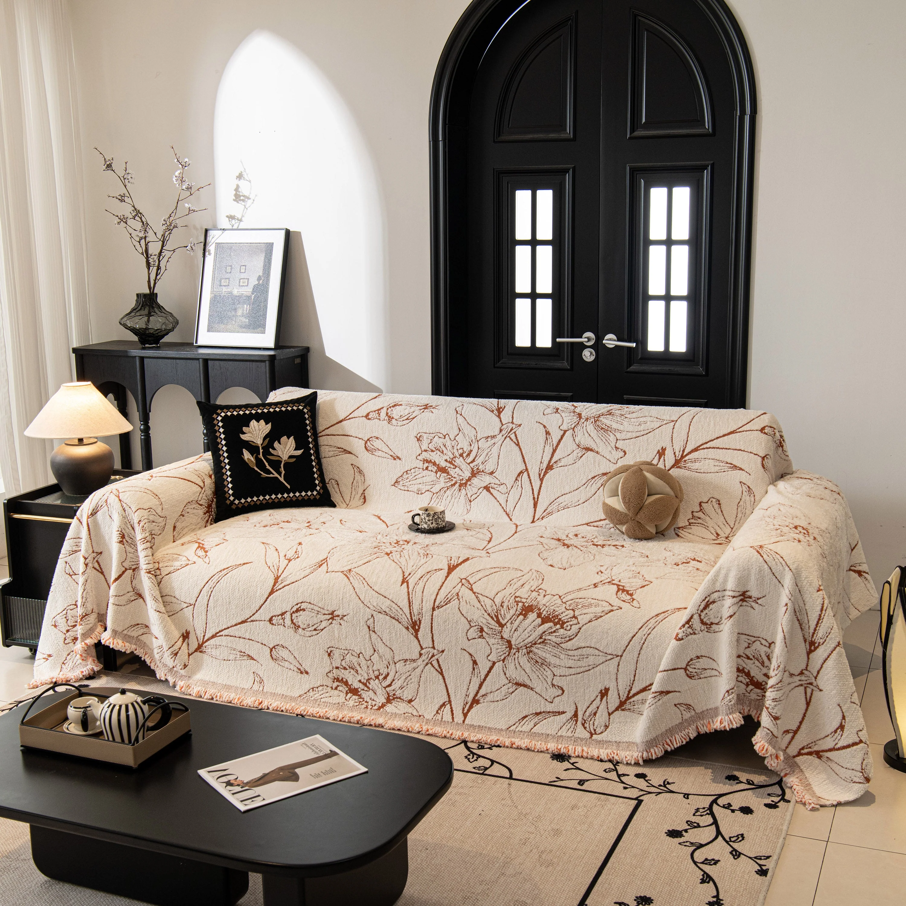 Large Floral Sofa Cover Throw Blanket, Plush Jacquard Non-Shedding Couch Cover for Pets - Image 103