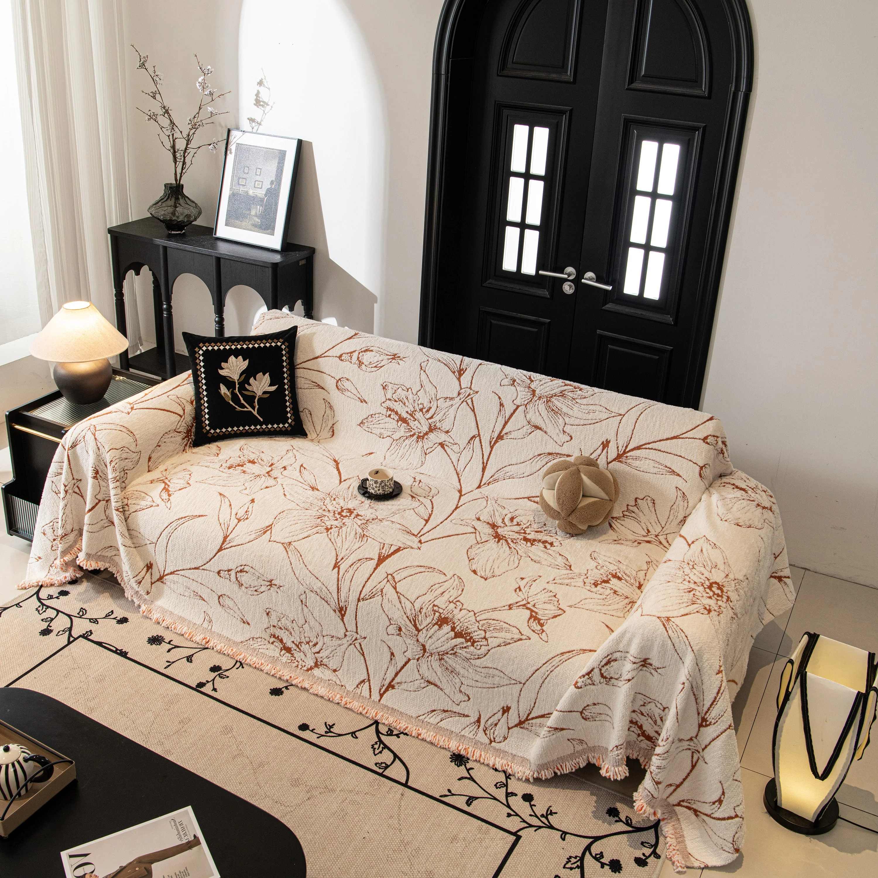 Large Floral Sofa Cover Throw Blanket, Plush Jacquard Non-Shedding Couch Cover for Pets - Image 104
