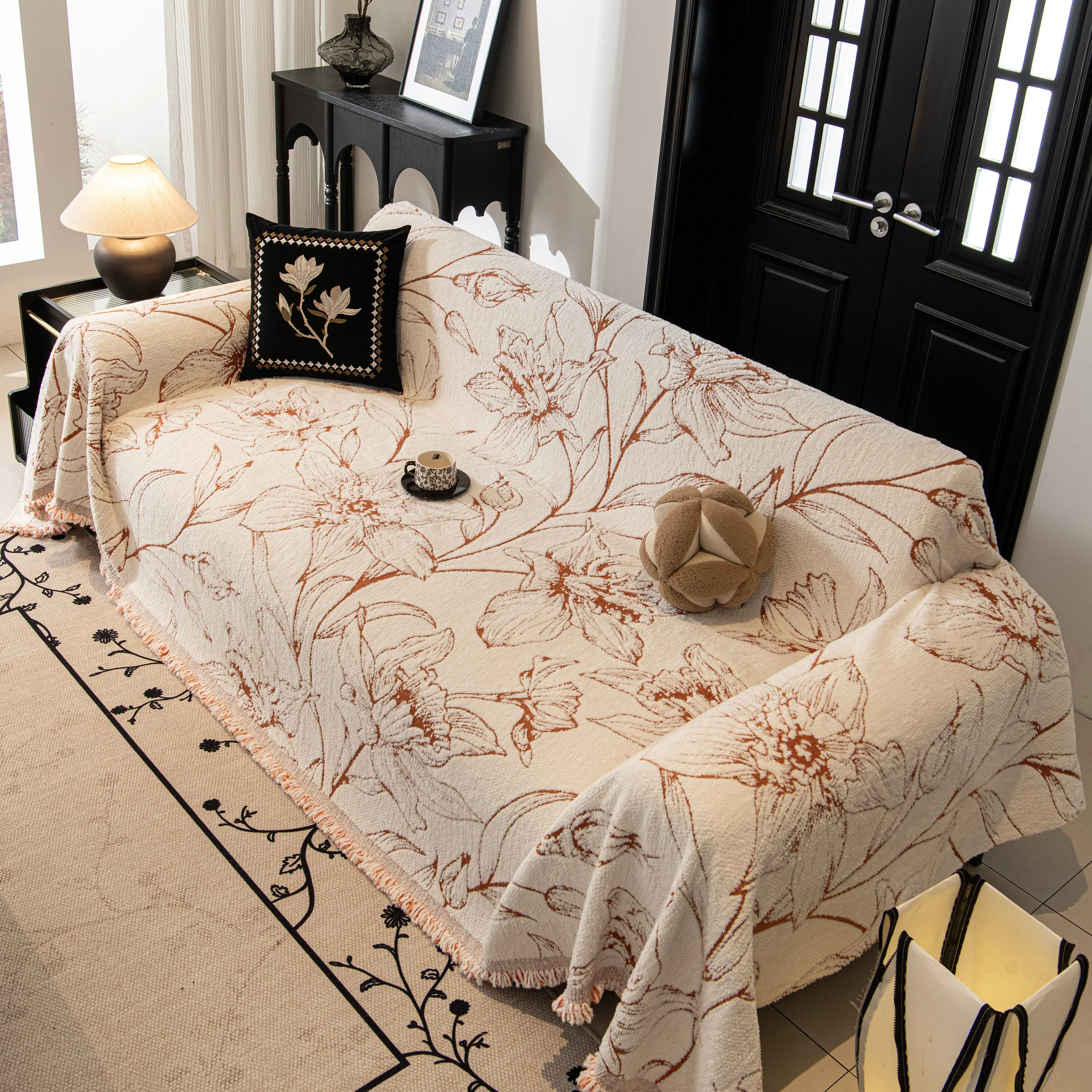 Large Floral Sofa Cover Throw Blanket, Plush Jacquard Non-Shedding Couch Cover for Pets - Image 105