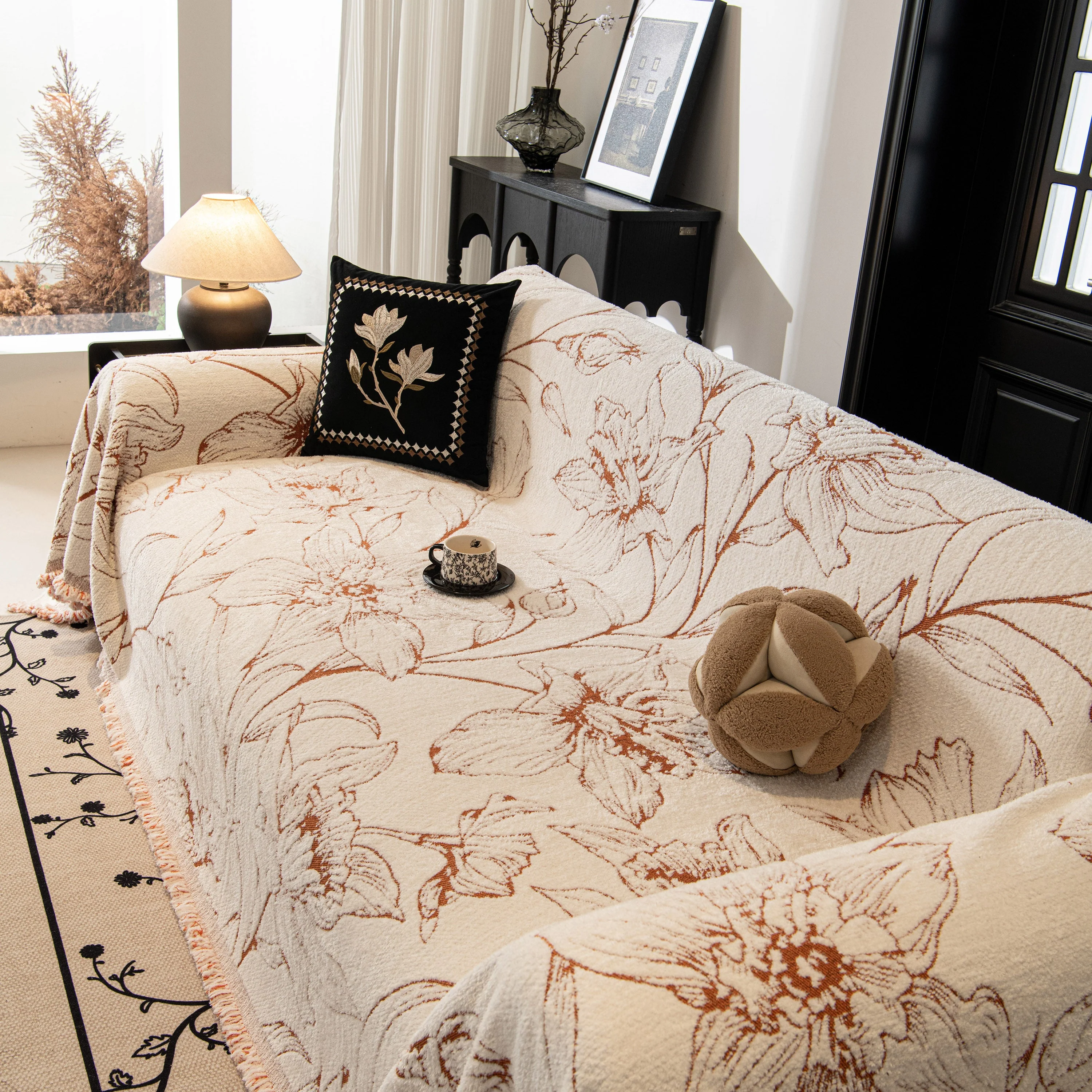 Large Floral Sofa Cover Throw Blanket, Plush Jacquard Non-Shedding Couch Cover for Pets - Image 106