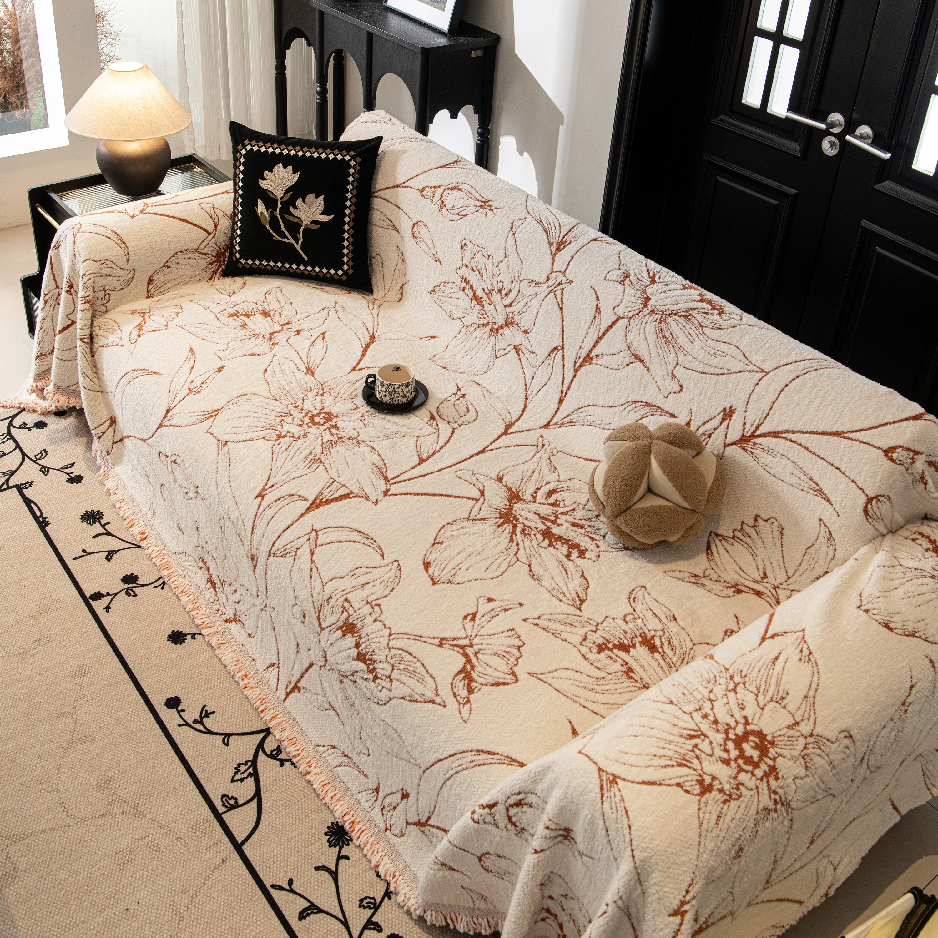 Large Floral Sofa Cover Throw Blanket, Plush Jacquard Non-Shedding Couch Cover for Pets - Image 107