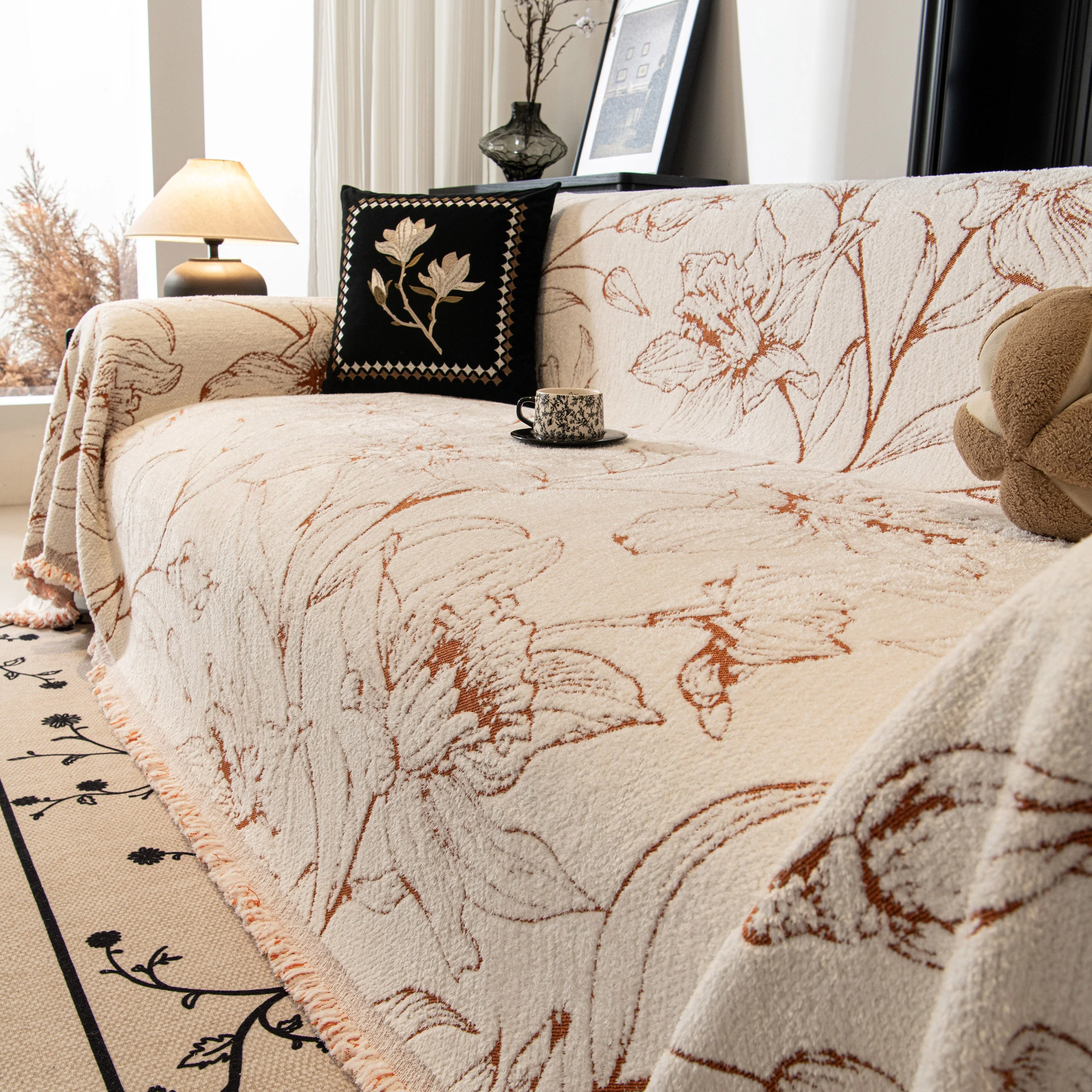 Large Floral Sofa Cover Throw Blanket, Plush Jacquard Non-Shedding Couch Cover for Pets - Image 108
