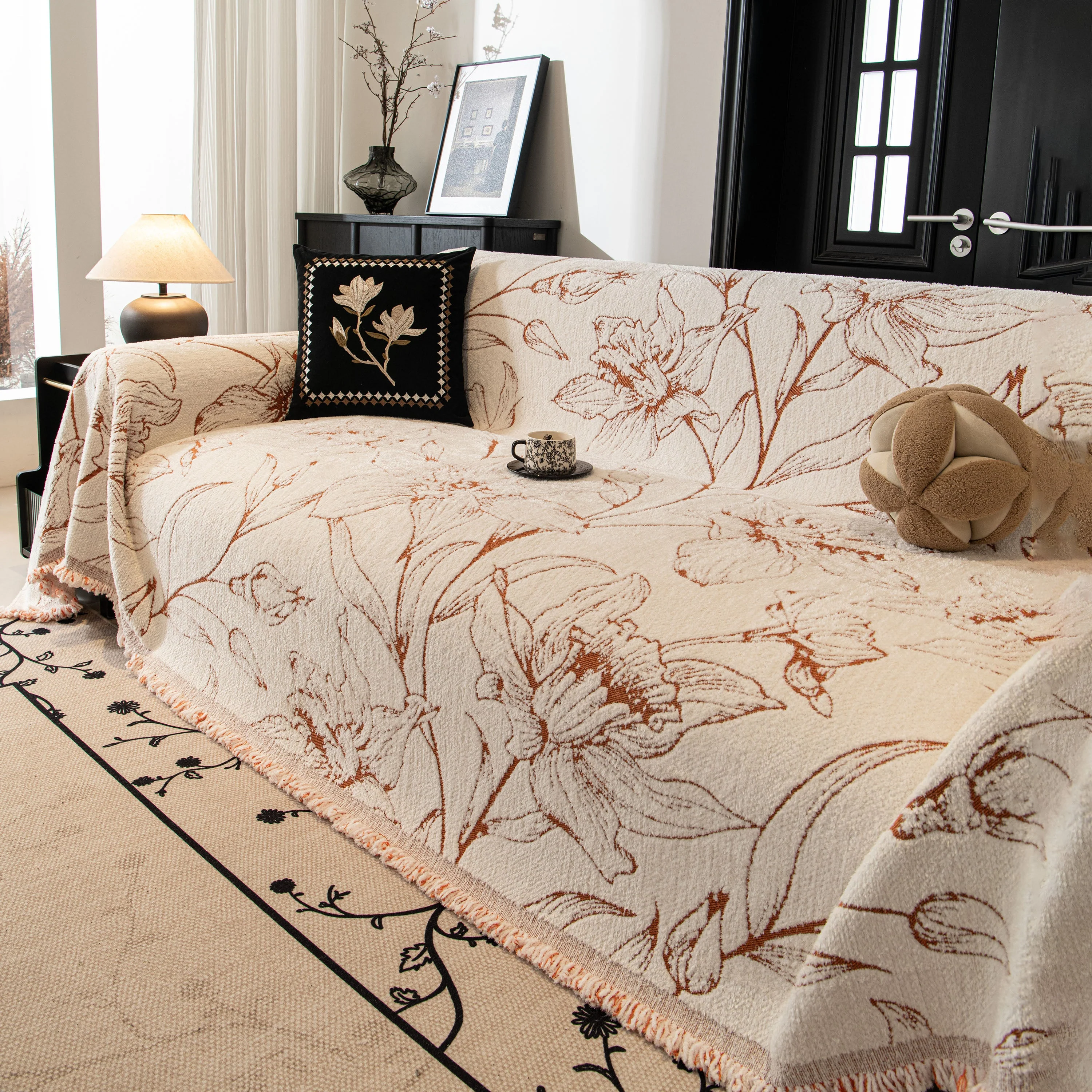 Large Floral Sofa Cover Throw Blanket, Plush Jacquard Non-Shedding Couch Cover for Pets - Image 109